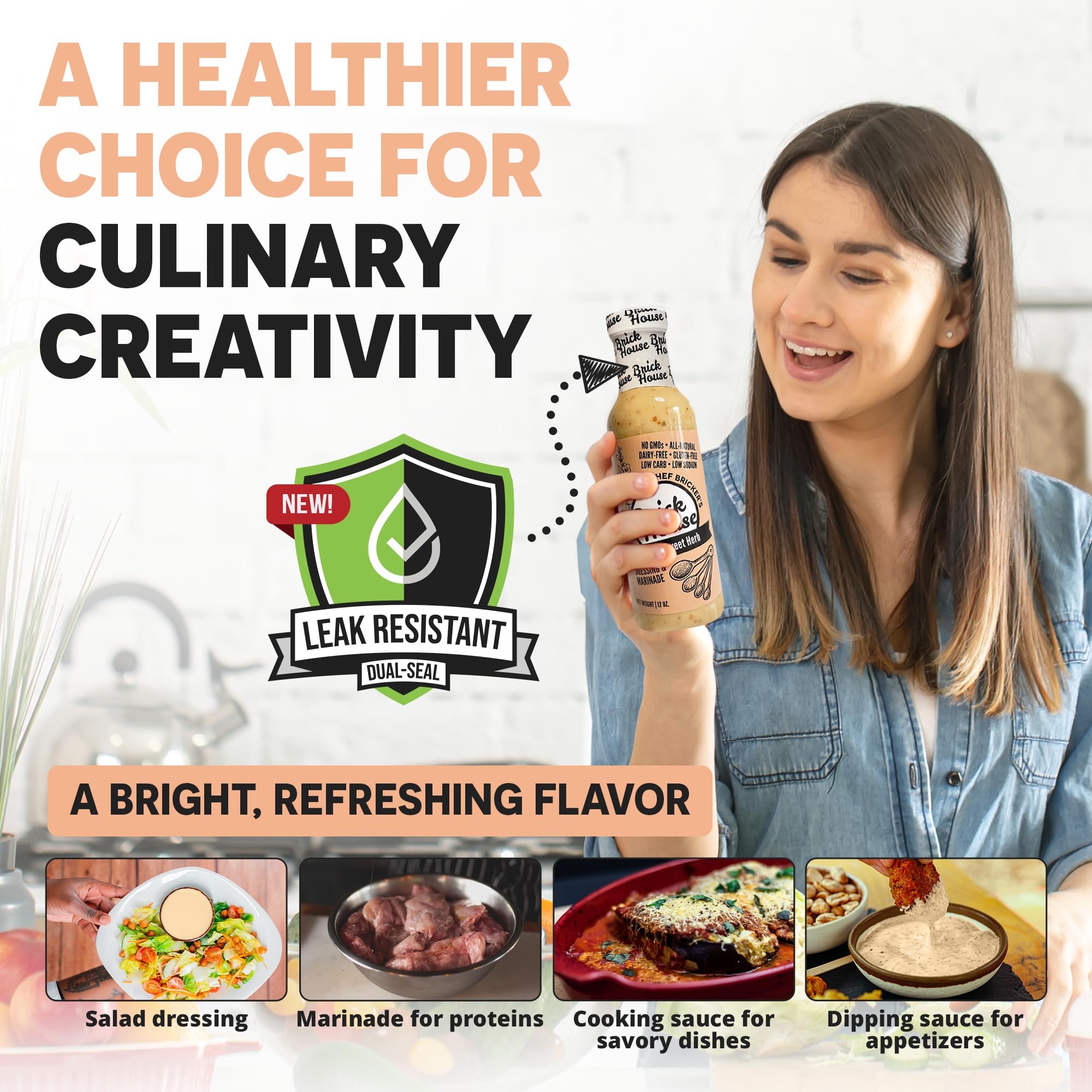 Brick House Classic Sweet Herb Vinaigrette Dressing & Marinade, 12 Oz - Low-Sodium, Low-Carb, Dairy-Free, Gluten-Free, Non-GMO, Clean Label