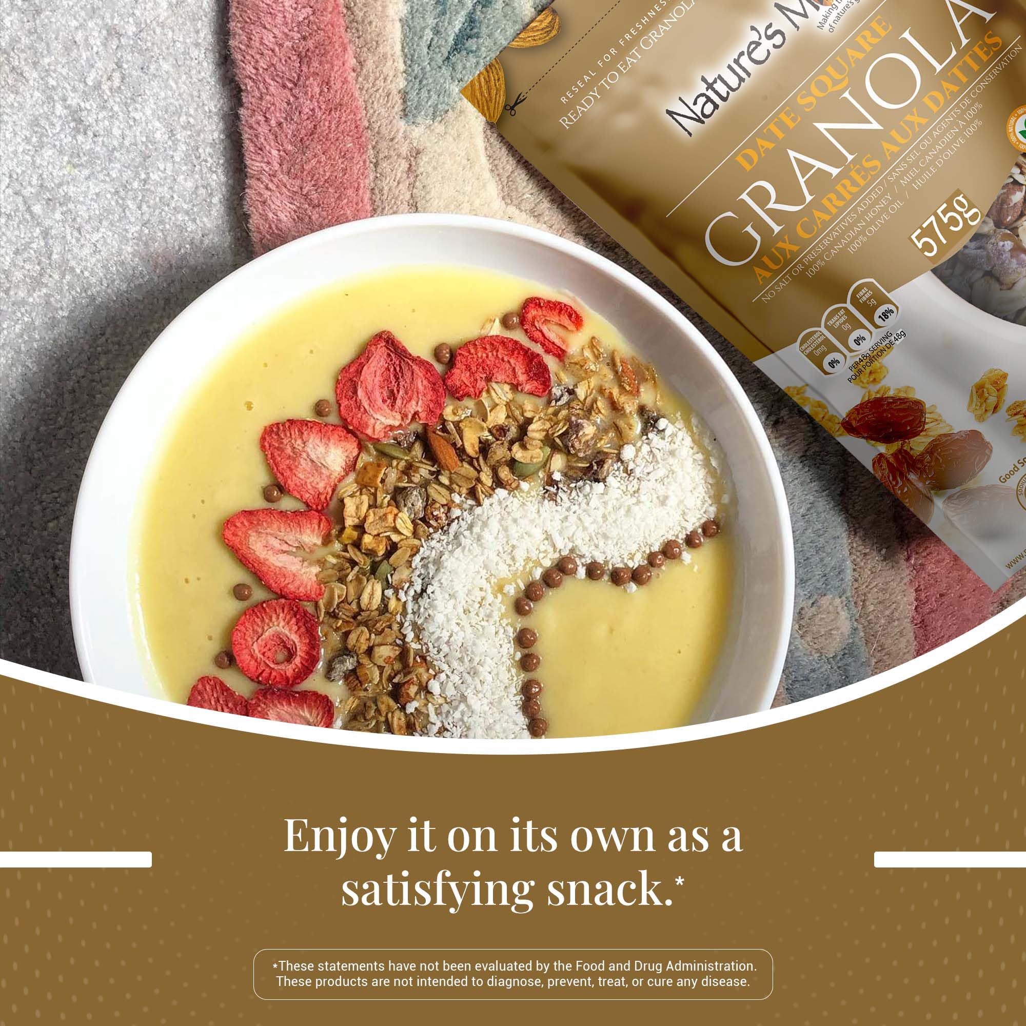 Nature's Mix - Date Square Granola - Oats, Almonds, Dates, Apple and Coconut - Sweetened with Honey - No Sugar, Salt, or Preservatives - Large