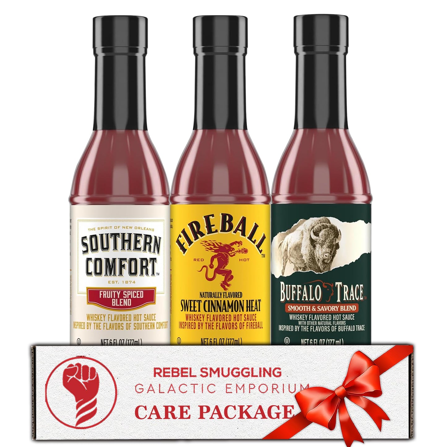 Bourbon Whiskey Flavored Hot Sauce Gift Basket Variety 3 Pack by Rebel Smuggling Galactic Emporium