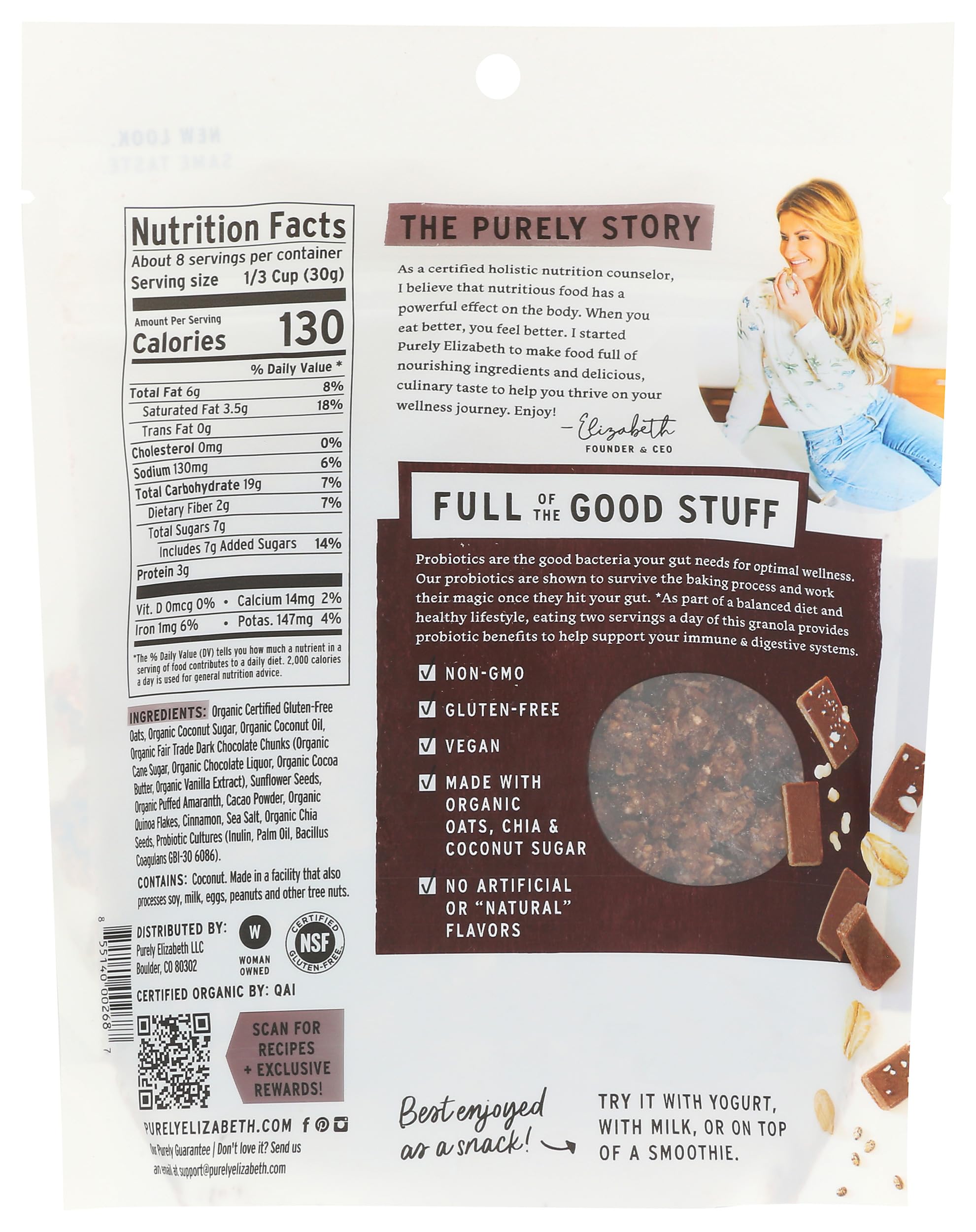 Purely Elizabeth, Cereal Granola Chocolate, 8 Ounce