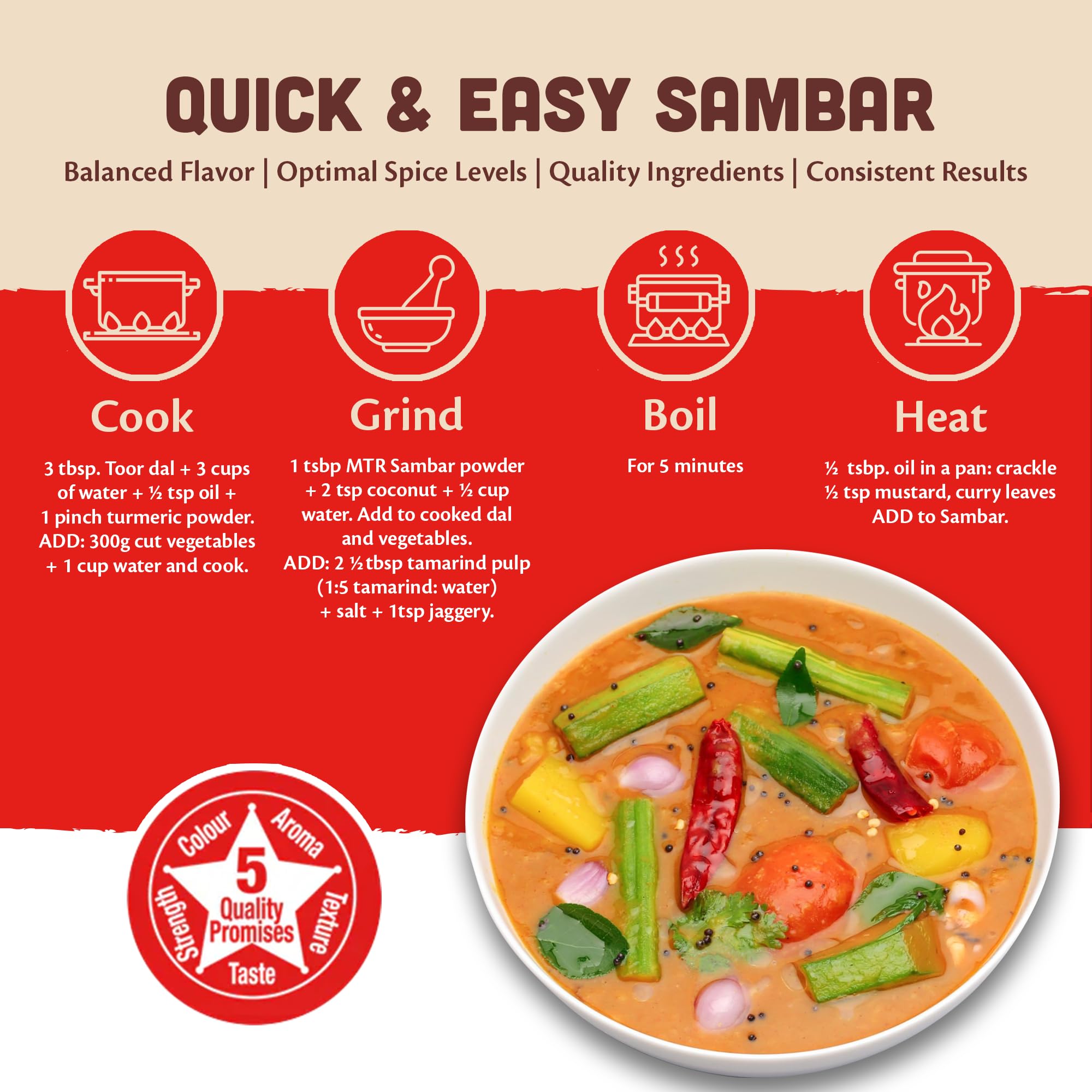 MTR Indian Spices Masala Sambar Powder - Indian Curry, Sambar Broth, 6 Pack