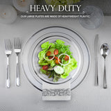 Dinner and Dessert Plates Set Disposable - 200 Pieces (10" + 7") Elegant White and Silver Plastic Plates for Party and Wedding - Heavy Duty