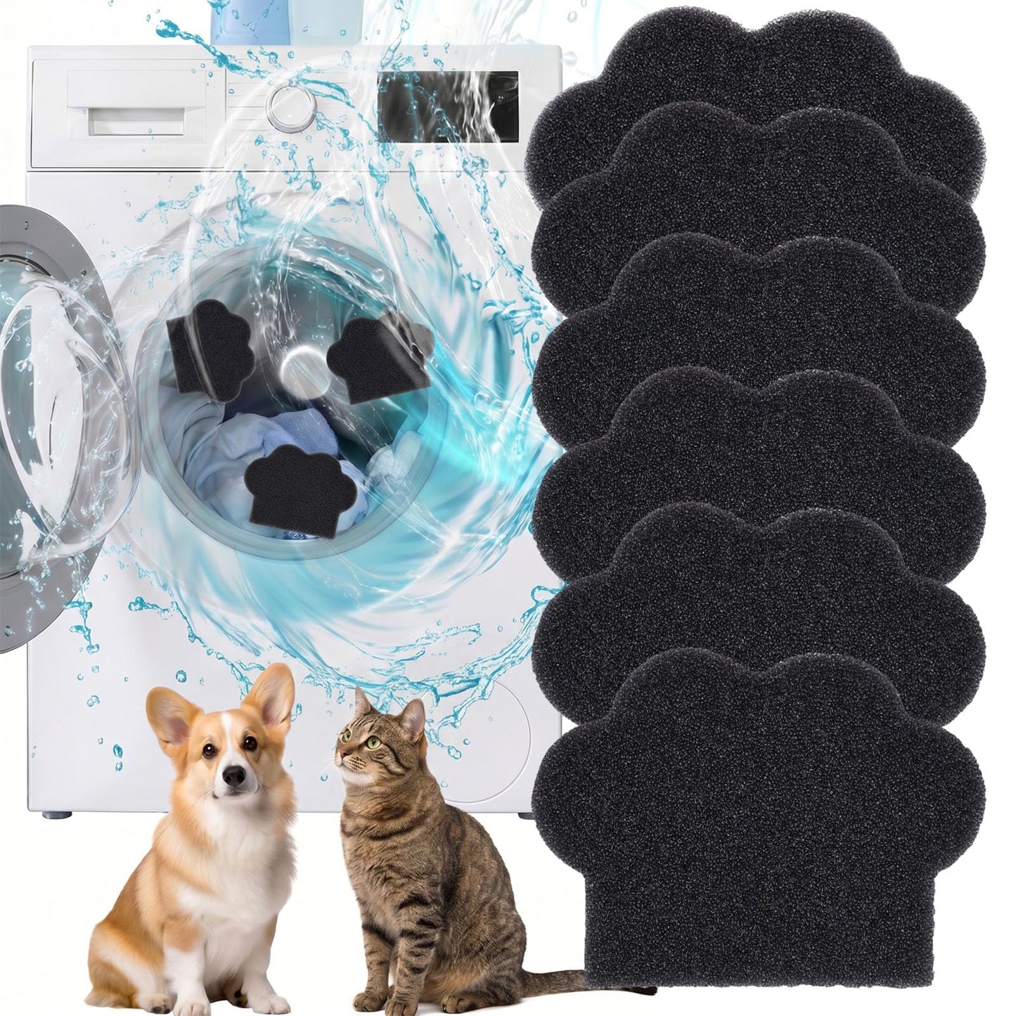 Pet Hair Remover for Laundry (12 Pack) - Reusable Dog & Cat Hair Catcher for Washer & Dryer, Collects Pet Hair, Lint, and Loose Fibers from Clothes