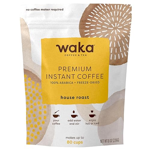 Waka Premium Instant Coffee Pouches - 100% Arabica Freeze Dried Beans - For Hot or Iced Coffee (8 Ounces, House Roast)