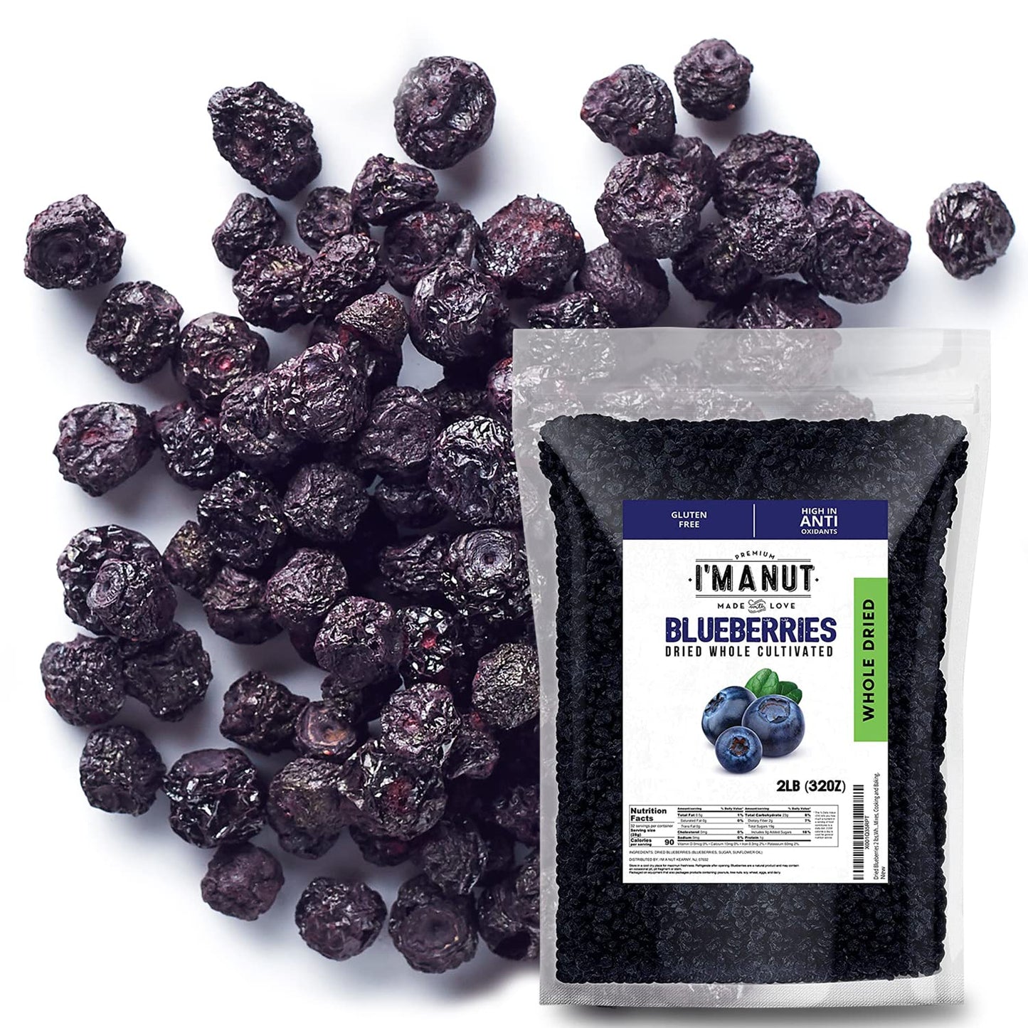Dried Blueberries 2 lb (32 oz) - Gluten-Free & Peanut-Free, Slightly Sweetened - Great for Baking & Snacking - Berries with Benefits