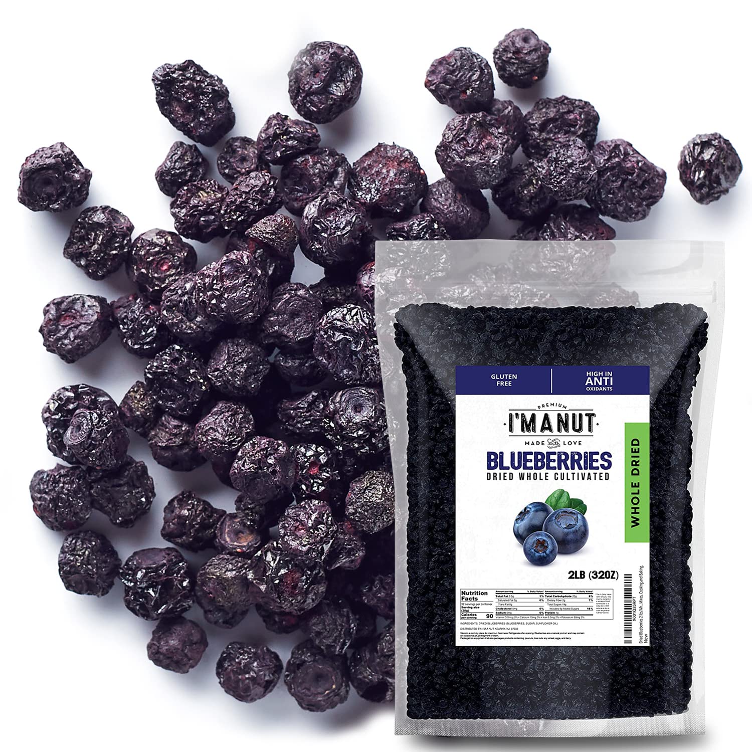 Dried Blueberries 2 lb (32 oz) - Gluten-Free & Peanut-Free, Slightly Sweetened - Great for Baking & Snacking - Berries with Benefits