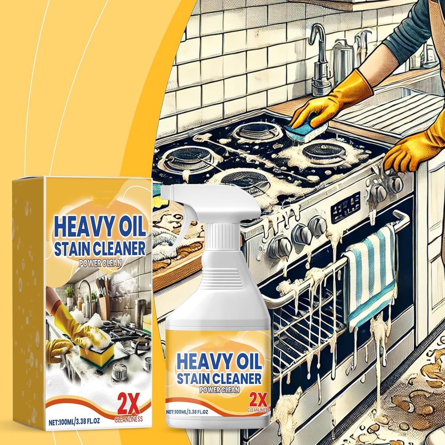 Chowye Heavy Duty Degreaser Cleaner Spray, Powerful Clean Up Kitchen Oil Stains Spray, Kitchen Heavy Oil Cleaning Agent, All Purpose Household