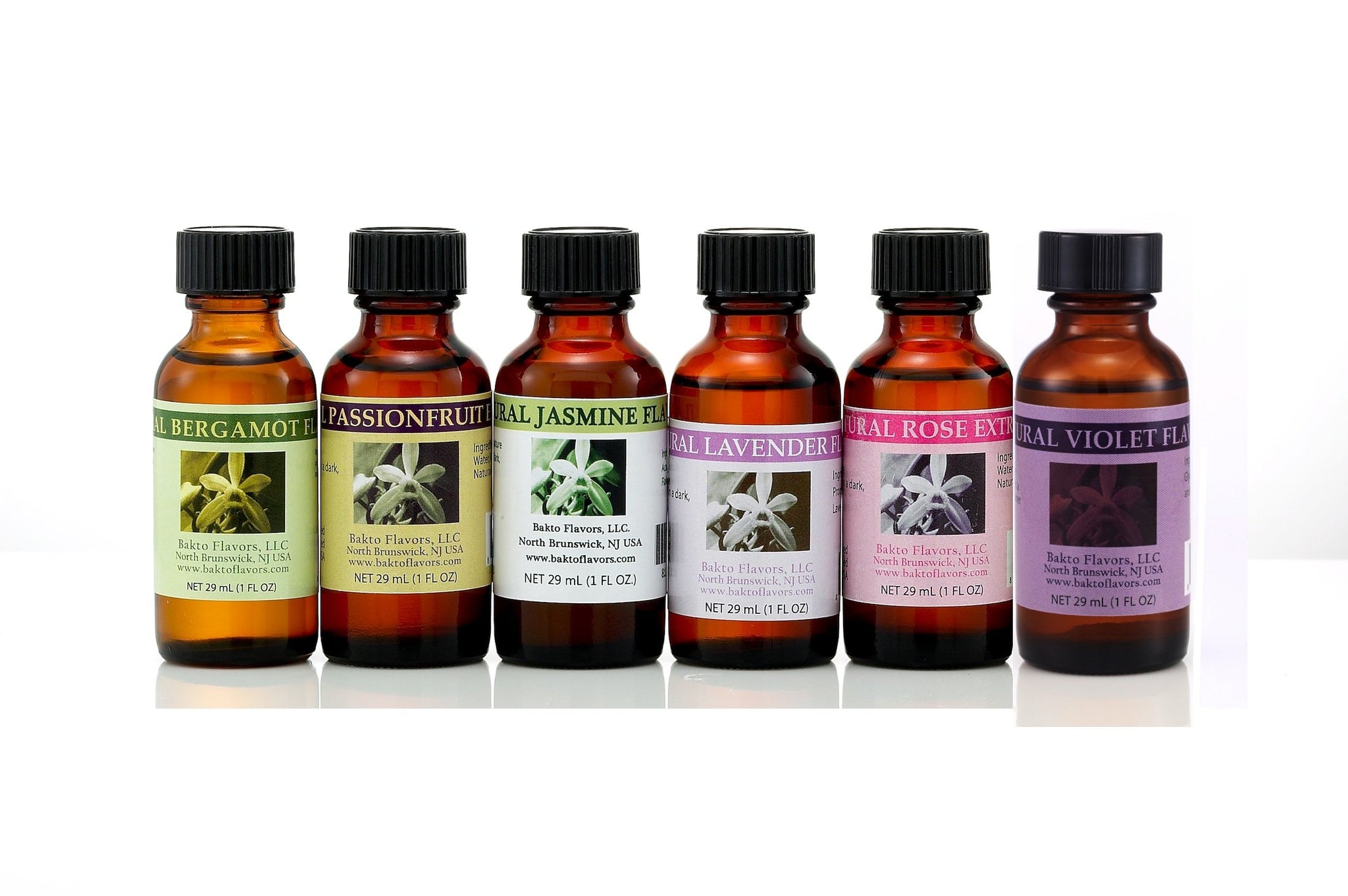 Bakto Flavors Floral Collection, 1-fluid ounce Bottles, Pack of 6 - Bergamot, Passionfruit, Jasmine, Lavender, Rose, Violet