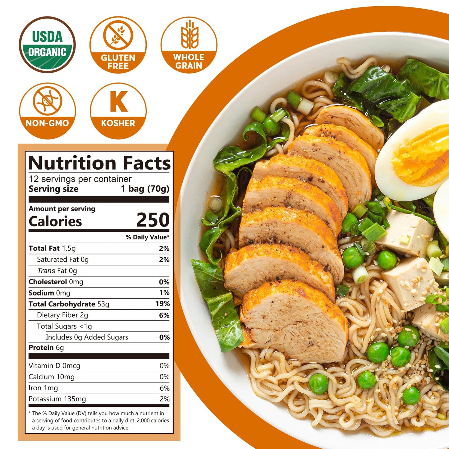 ONETANG Organic Millet & Brown Rice Ramen Noodle, Gluten-Free Pasta, No Sodium Ramen, Whole Grain, Non-GMO, Kosher, Vegan 2.47 Oz (Pack Of 12)