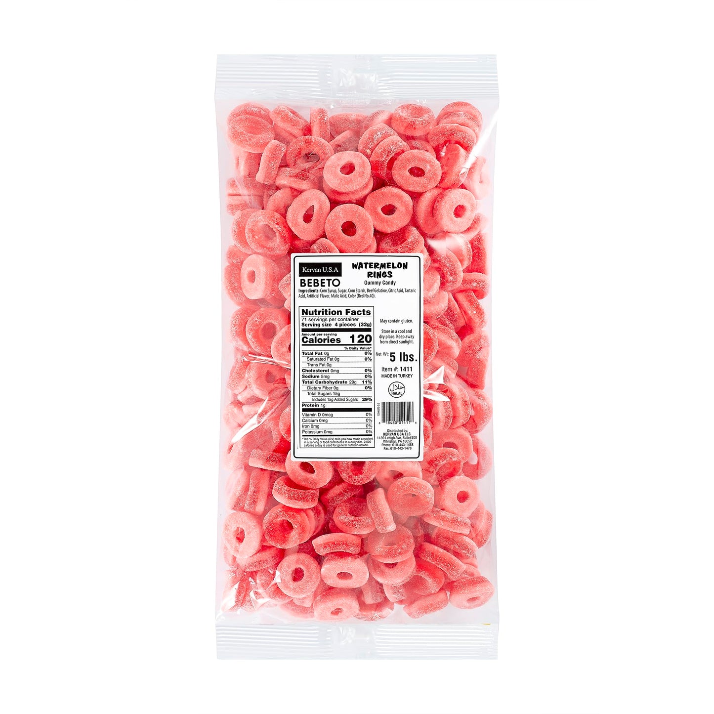 Kervan Candy Bebeto Watermelon Rings - Fruity, Soft, Sweet & Sour Gummy Candy Bulk for Kids, Gift Snacks and Parties - Watermelon Ring Gummies Big