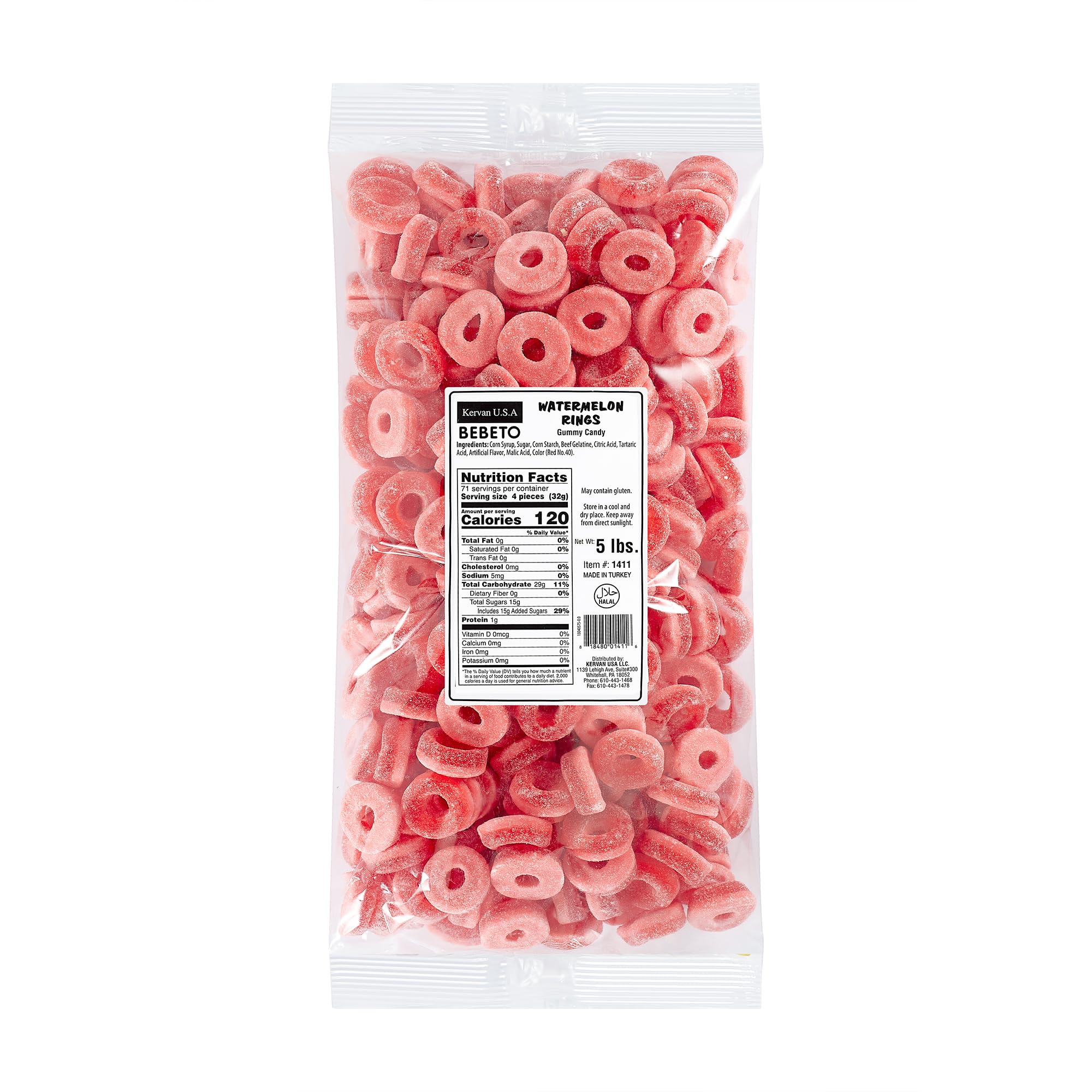 Kervan Candy Bebeto Watermelon Rings - Fruity, Soft, Sweet & Sour Gummy Candy Bulk for Kids, Gift Snacks and Parties - Watermelon Ring Gummies Big