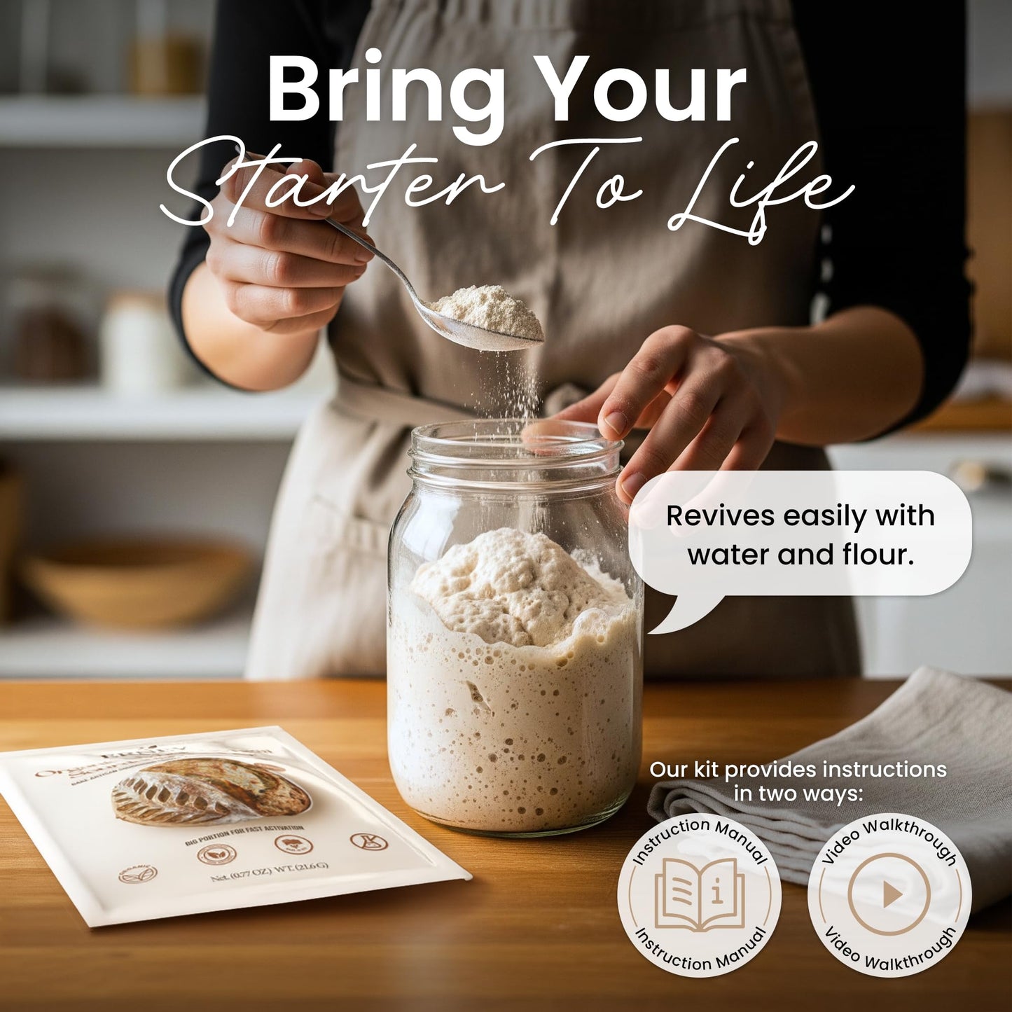 ERNEY Dehydrated Sourdough Starter for Bread Making - Perfect Rise Organic Sourdough Bread Flour with Instruction - Versatile Homemade Pastry Flour