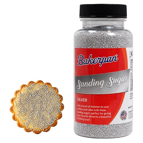 Bakerpan Silver Sanding Sugar for Baking & Cookie Decorating - 5 Ounce Edible Silver Sugar Sprinkles for Cookies, Cakes, Cocktails (Made In USA)