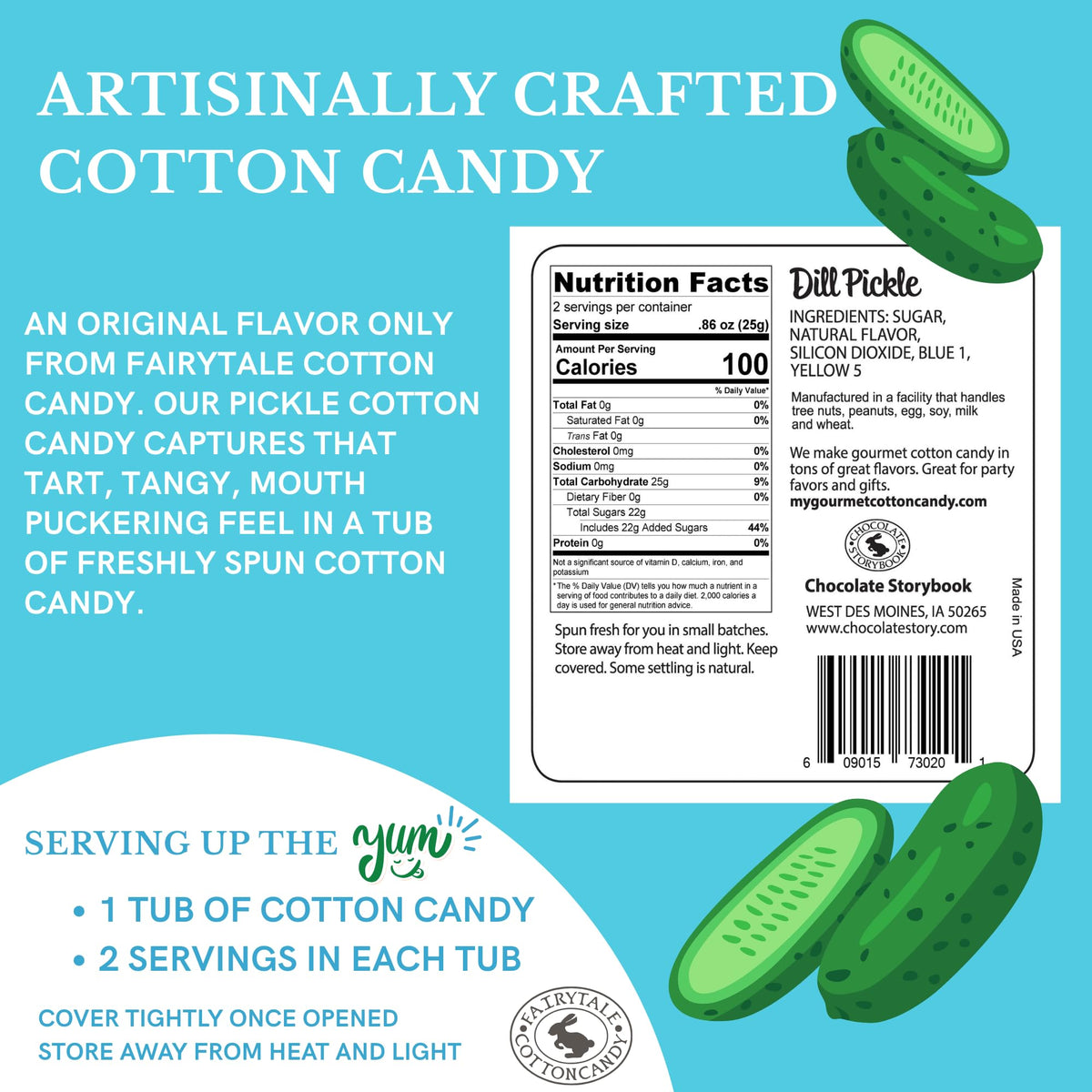CHOCOLATE STORYBOOK Gourmet Flavored Cotton Candy - Unique Idea for Holidays, Birthdays, Gag Gifts, Party Favors (Pickle, 1.75 oz, 1-Pack)