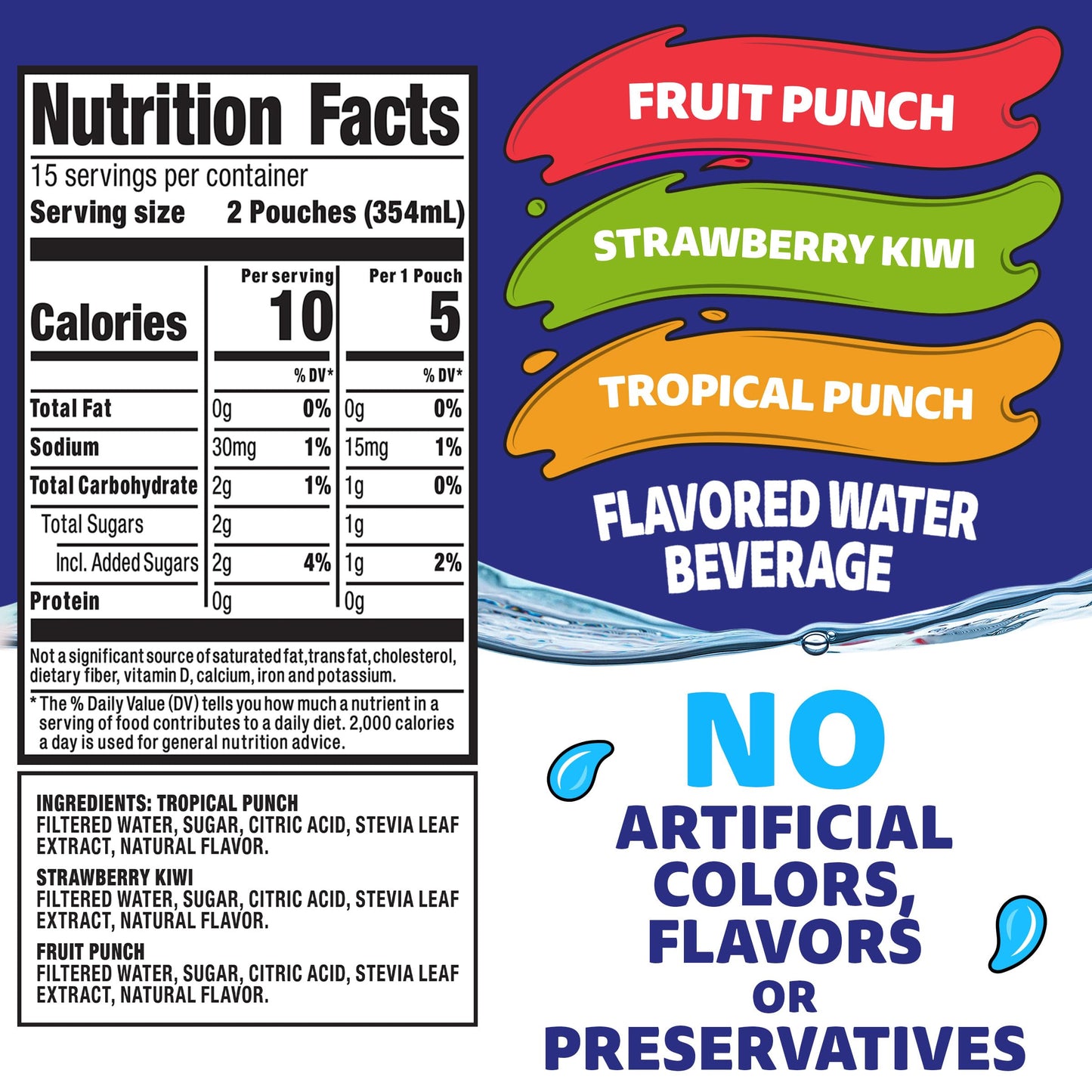 Capri Sun Roarin' Waters Flavored with Other Natural Flavor Water Beverage, 30 Pouches, for School Lunches and On-the-Go Hydration, Fruit Punch