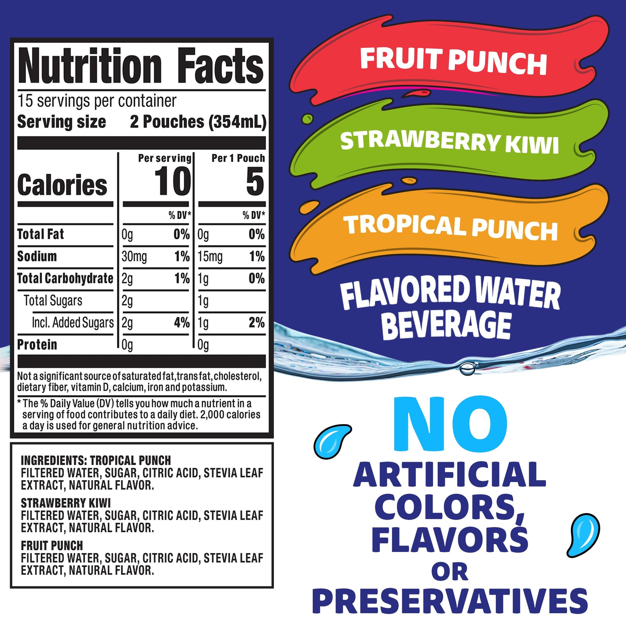 Capri Sun Roarin' Waters Flavored with Other Natural Flavor Water Beverage, 30 Pouches, for School Lunches and On-the-Go Hydration, Fruit Punch