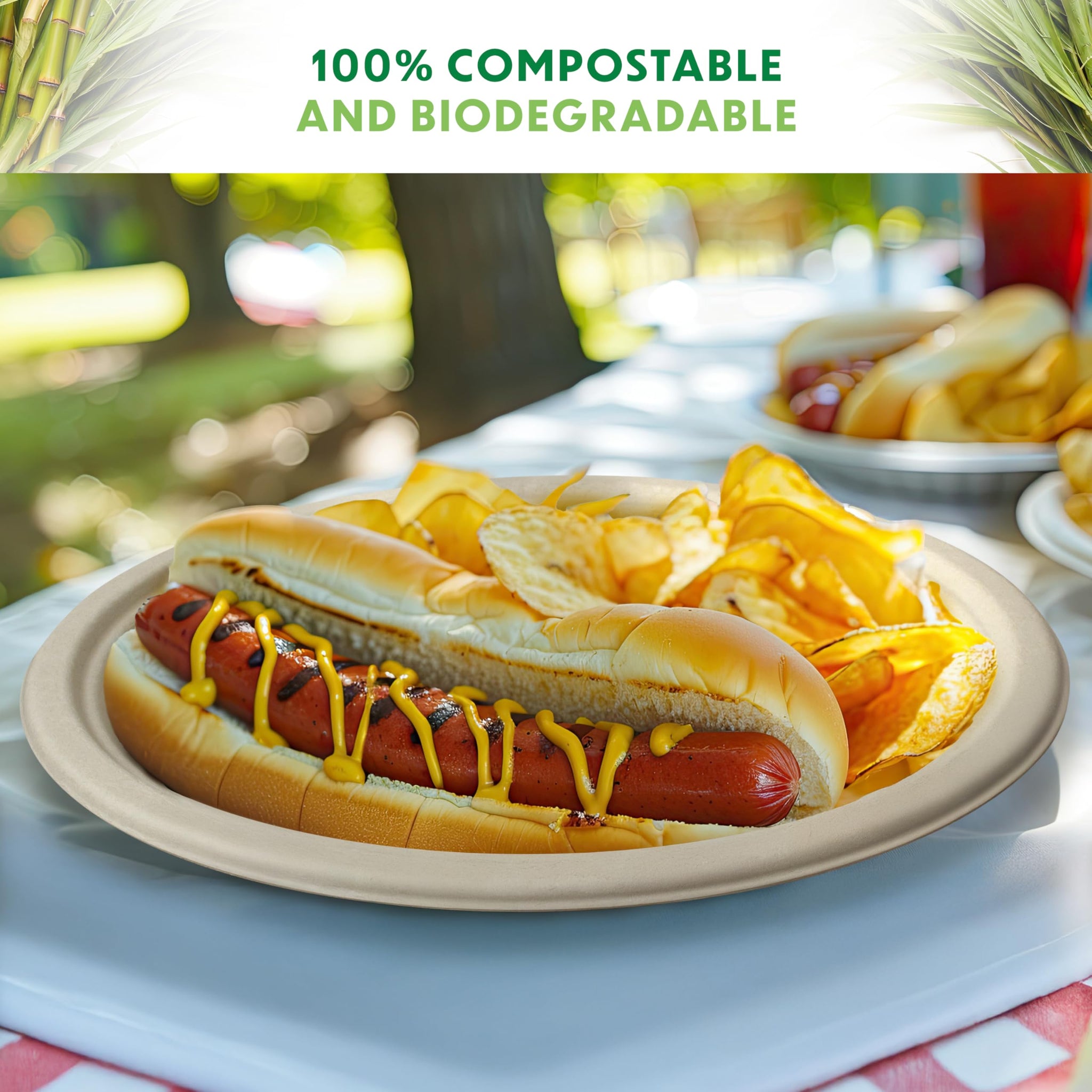 Compostable Plates, Disposable Heavy Duty Paper Plates - [125 Count] 9 Inch, Unbleached Biodegradable, Made of Natural Sugarcane Bagasse, Brown