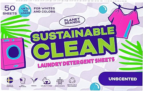 Planet Brands Laundry Detergent Sheets - Made in Sweden, Up to 100 loads 50 Sheets, Sustainable Clean Liquidless Technology, Dissolves Instantly, No
