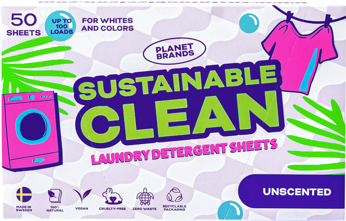 Planet Brands Laundry Detergent Sheets - Made in Sweden, Up to 100 loads 50 Sheets, Sustainable Clean Liquidless Technology, Dissolves Instantly, No