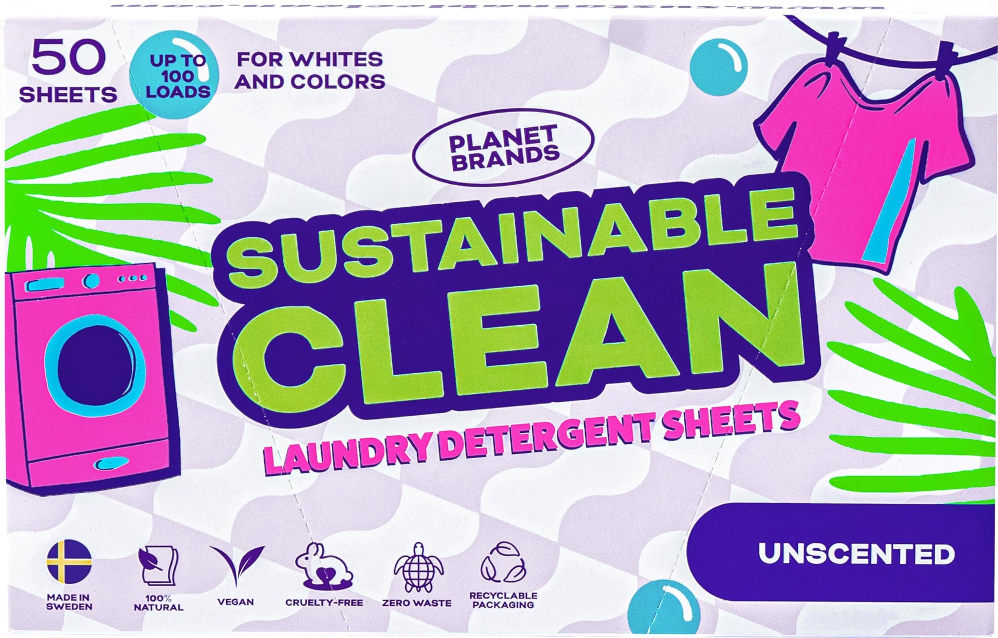 Planet Brands Laundry Detergent Sheets - Made in Sweden, Up to 100 loads 50 Sheets, Sustainable Clean Liquidless Technology, Dissolves Instantly, No