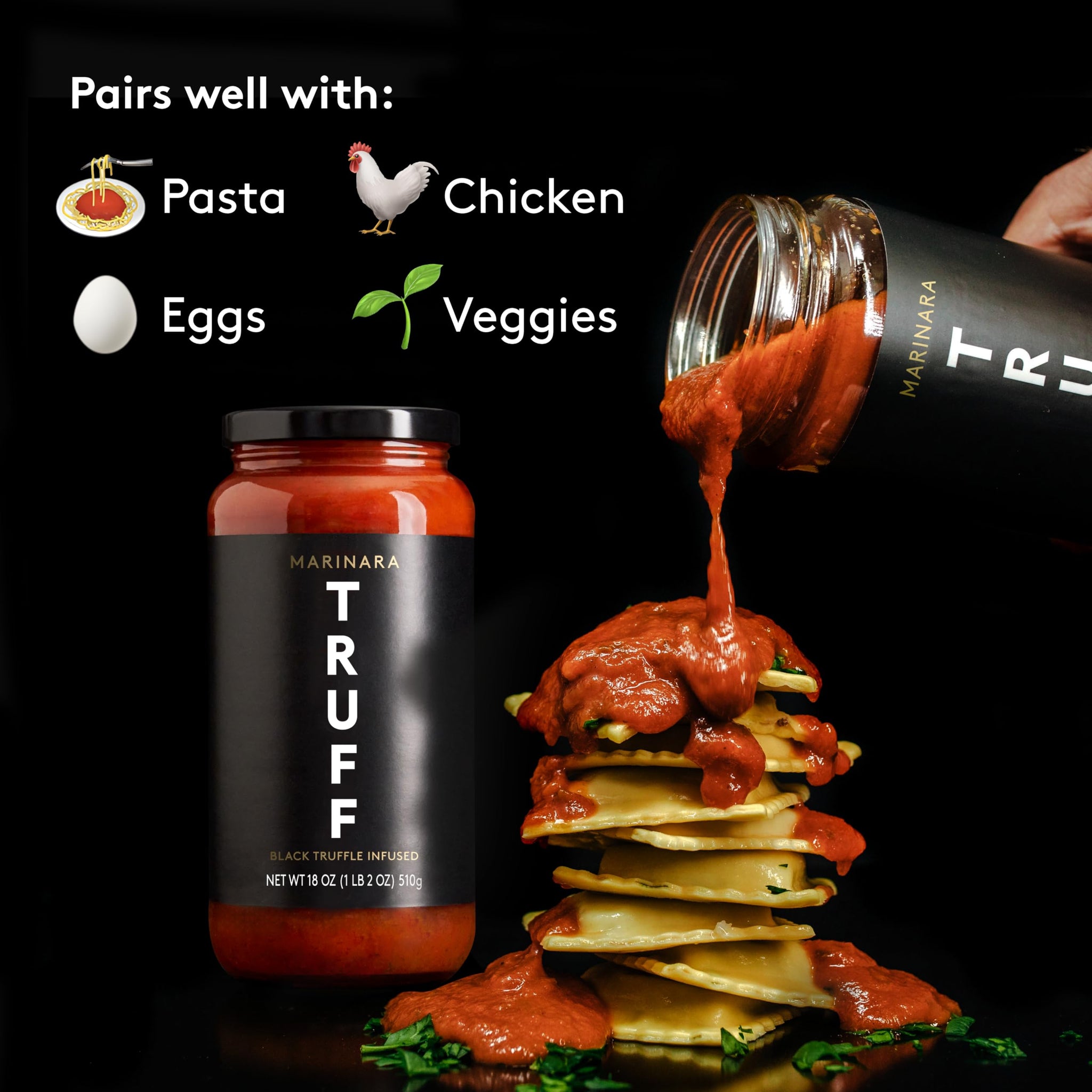 TRUFF Pasta Sauce, Black Truffle Marinara | Flavorful Tomato Sauce for Pasta, Pizza, and More | Non-GMO, Vegan, Pack of 2 (Marinara, 2 Count)