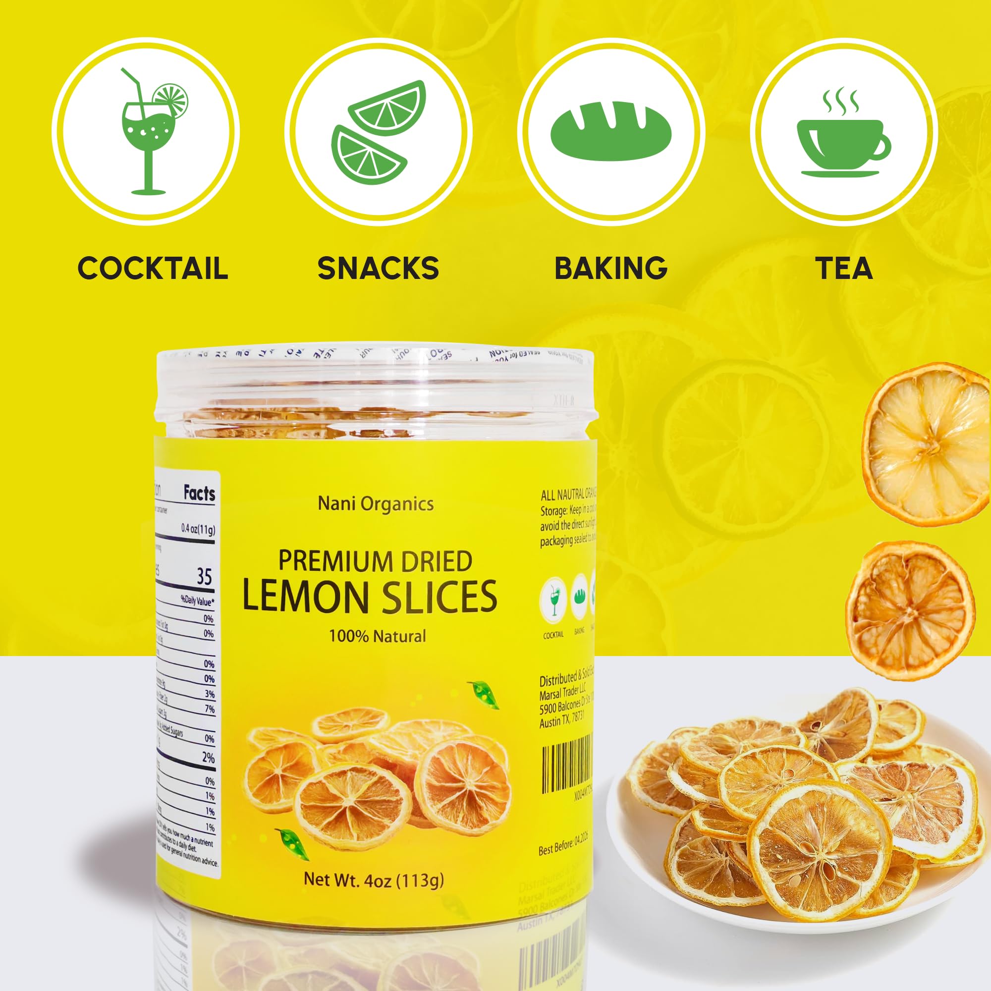 Premium Dried Lemon Slices 4oz (113g) - 100% Natural, Handpicked & Additive-Free | Dehydrated Lemon Slices for Cocktails, Teas, Baking, Decor & Crafts