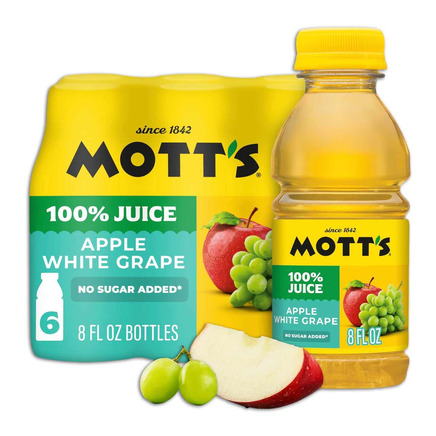 Mott's 100% Apple White Grape Juice, 8 fl oz bottles, 6 pack