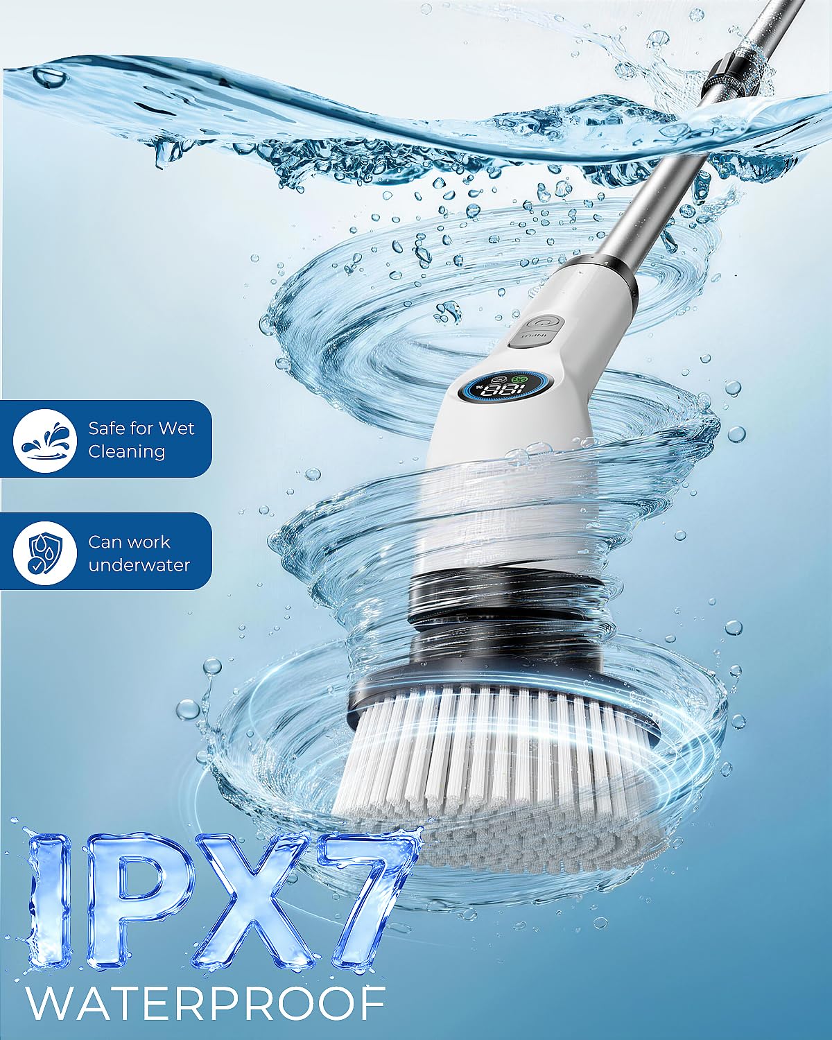 Electric Spin Scrubber, Rechargeable with Upgraded Battery & Extended Runtime, IPX7 Cleaning Brush, 3000mAh Battery 7 Brush Heads 2-Speed Adjustable
