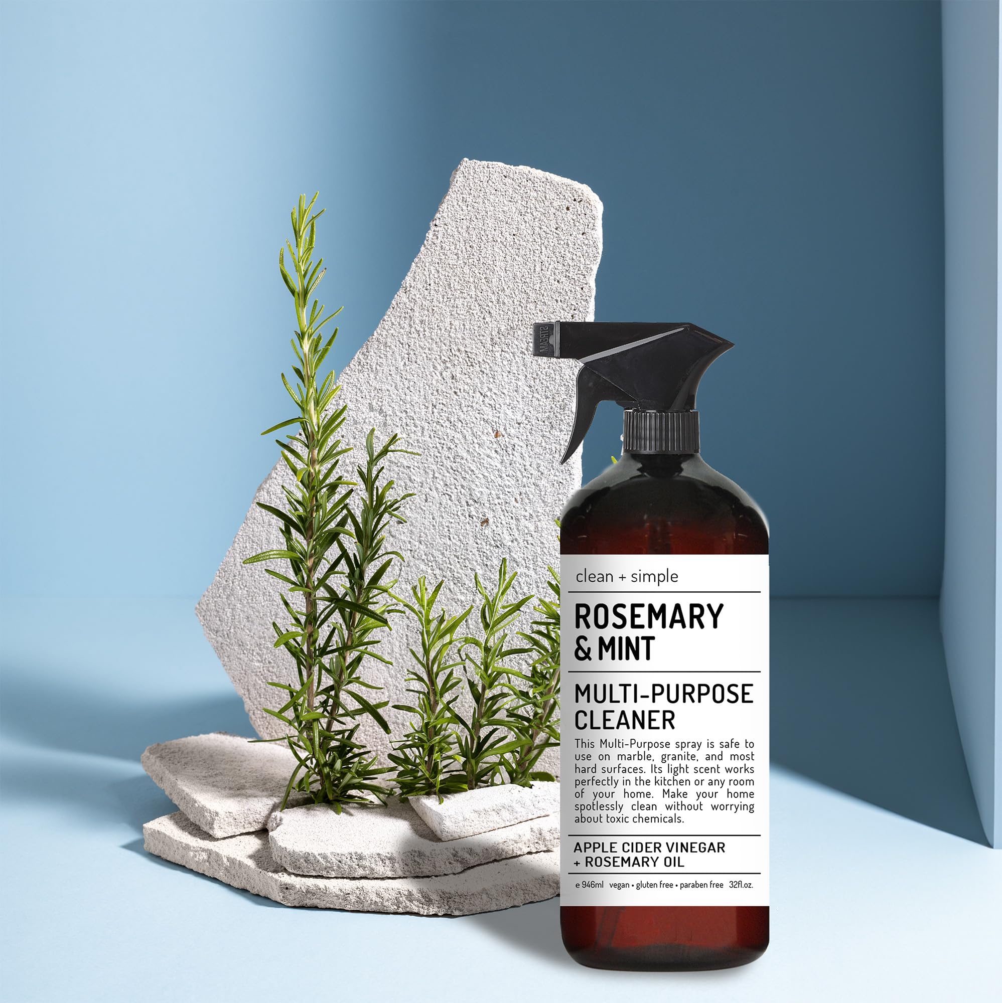 Clean + Simple Multi Purpose Cleaners | With Apple Cider Vineager, Rosemary, And Tea Tree Oil | Set of 4 32oz bottles | Home and Body Company
