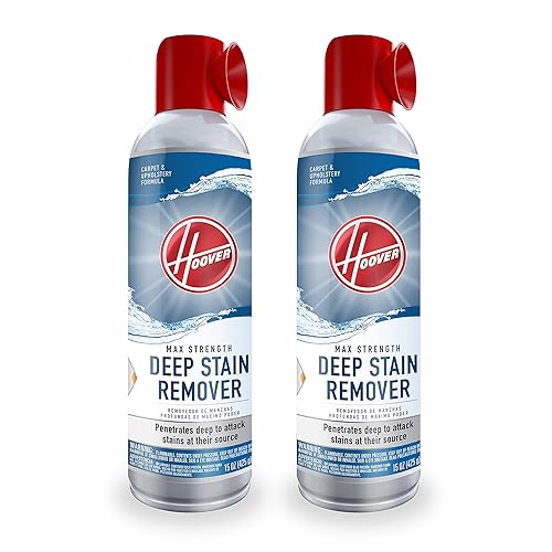 Hoover Max Strength Deep Stain Remover Aerosol Spray, 15 oz., 2 Pack, Fresh Scent, Max Strength Carpet and Upholstery Spot Cleaner Spray, Pair