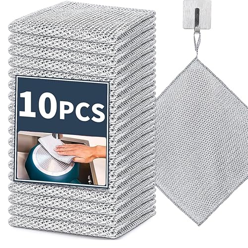 BlissVeritura Reusable Non Scratch Wire Dishcloth, 10pcs Steel Wire Cloths, Double-Layer Stainless Rag, Kitchen Cleaning Cloths, Suitable for Sinks