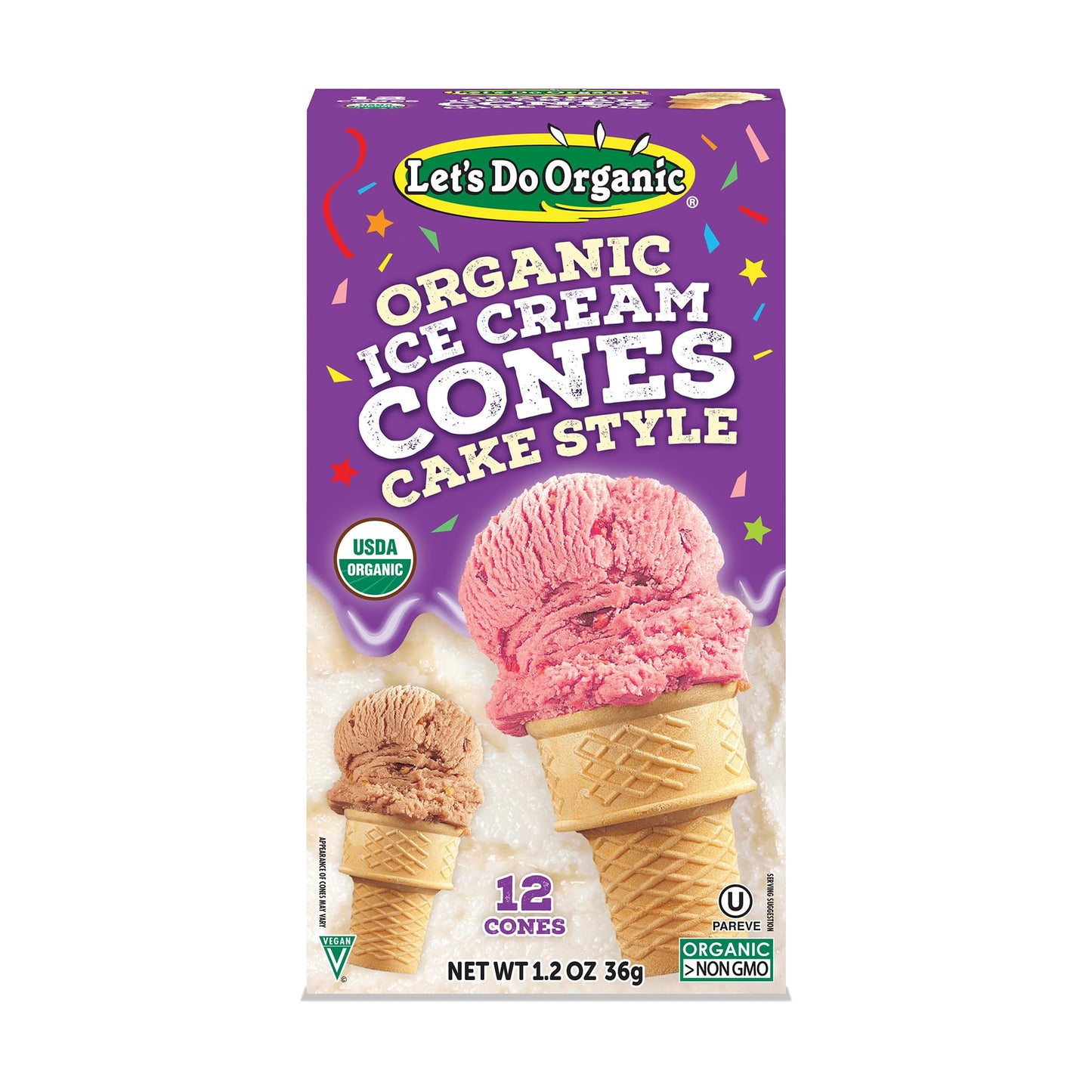 Lets Do Organic Ice Cream Cones - Sugar Cones for Ice Cream, Mini Ice Cream Cones, Ice Cream Cups, Crispy Cones, Mini Cake Cones - 1.2 Oz (Pack of 1)