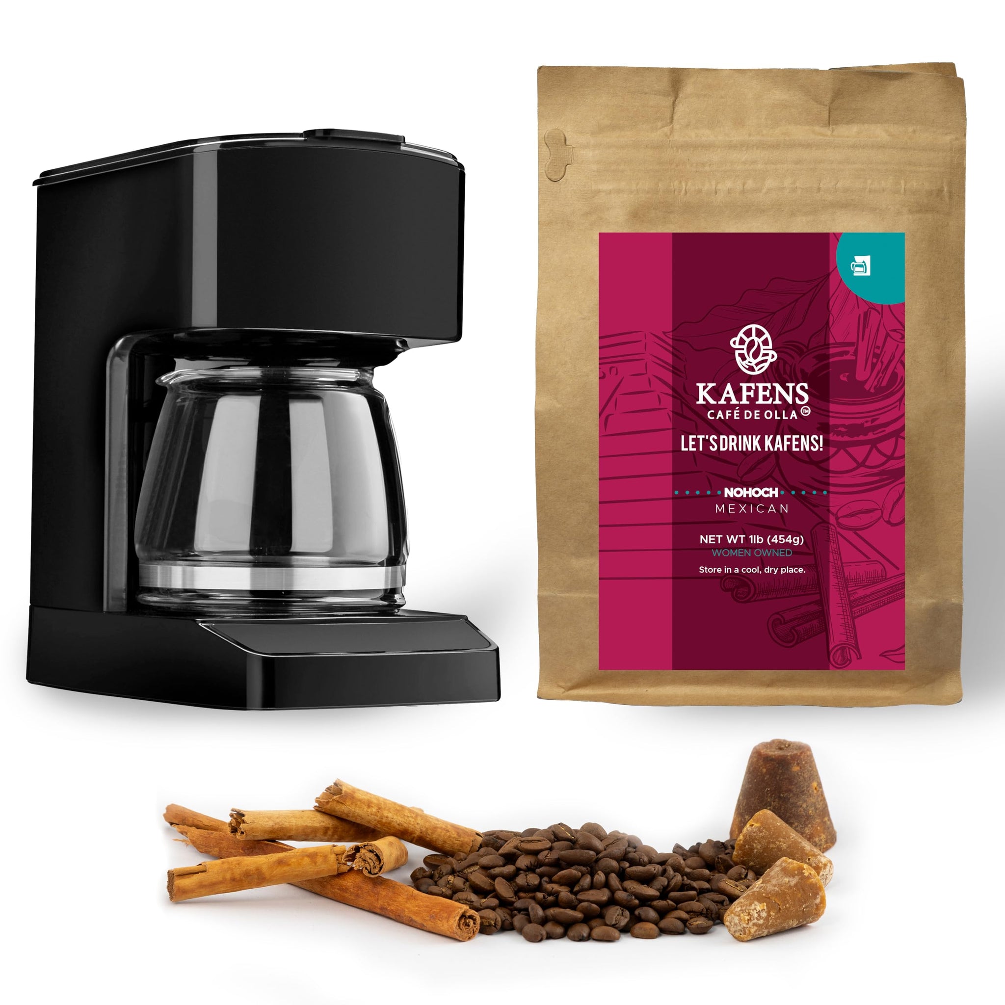 NOHOCH: Cafe De Olla, 100% Organic ingredients, Mexican Medium Roast Ground Coffee, Piloncillo (unprocessed cane sugar) and Ceylon cinnamon, in a 1lb