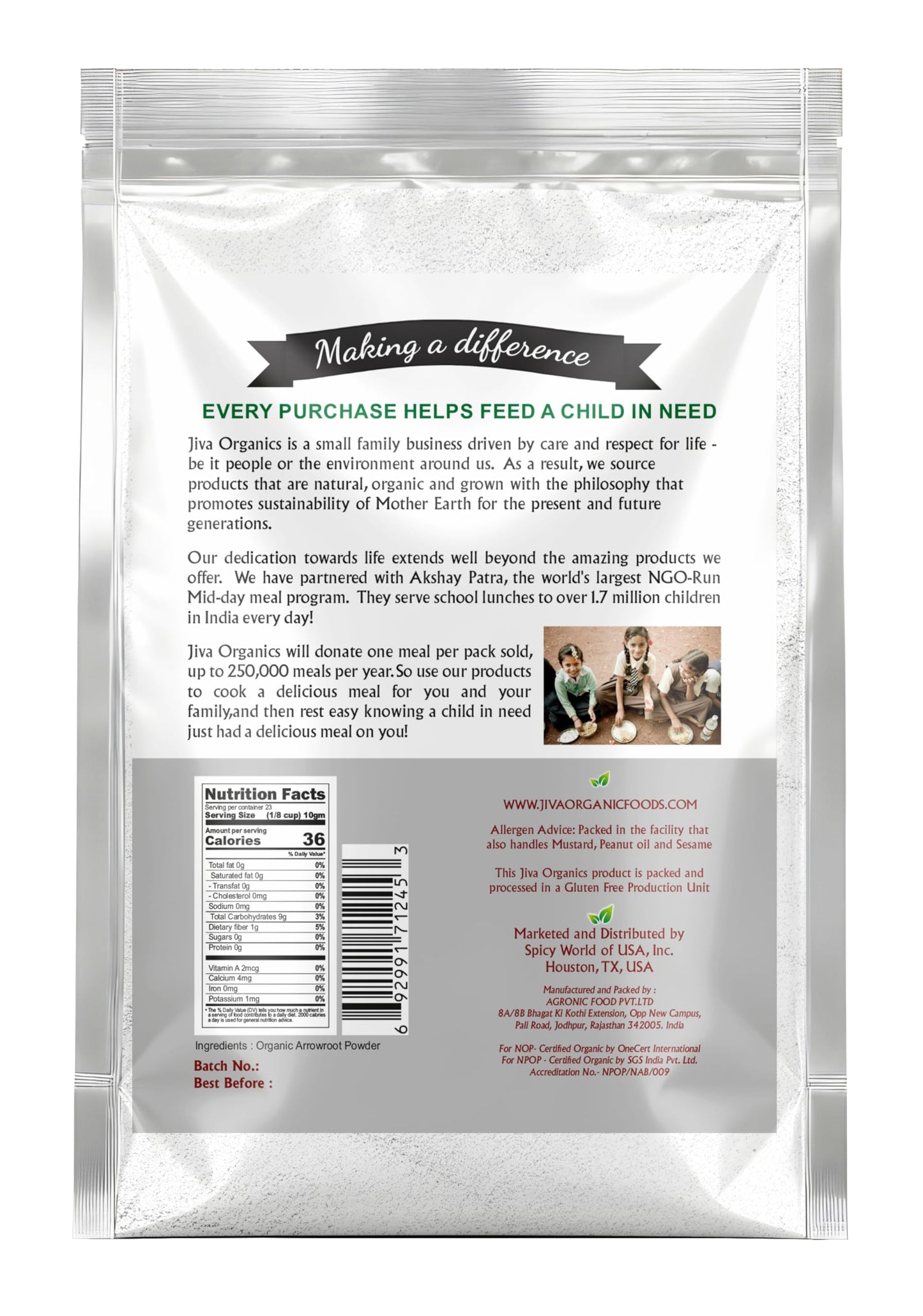Jiva Organics Organic Arrowroot Flour (Powder) 8 Ounce Bag - Raw, Non-GMO, Gluten Free