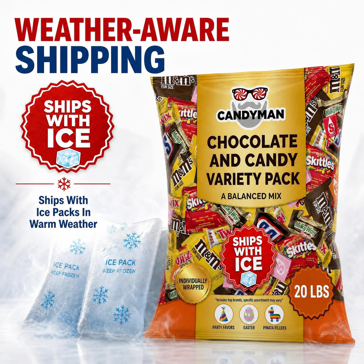 Candyman Easter Candy Variety Pack, 20 lb Bulk Individually Wrapped Candy
