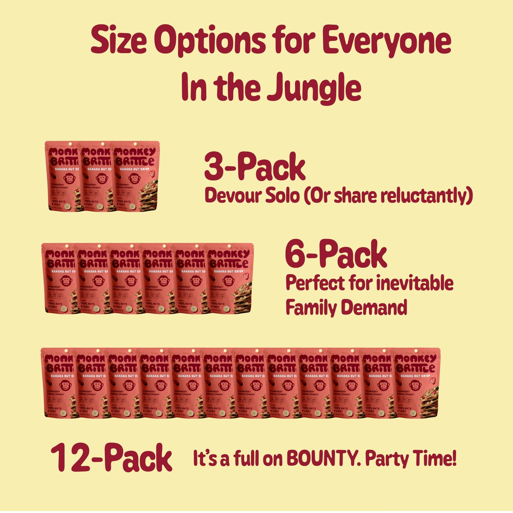 Monkey Brittle Healthy Snacks, Crispy Plant-Based Treats for Kids & Adults, Vegan & Gluten-Free, All-Natural Snack for School, Sports, Camping