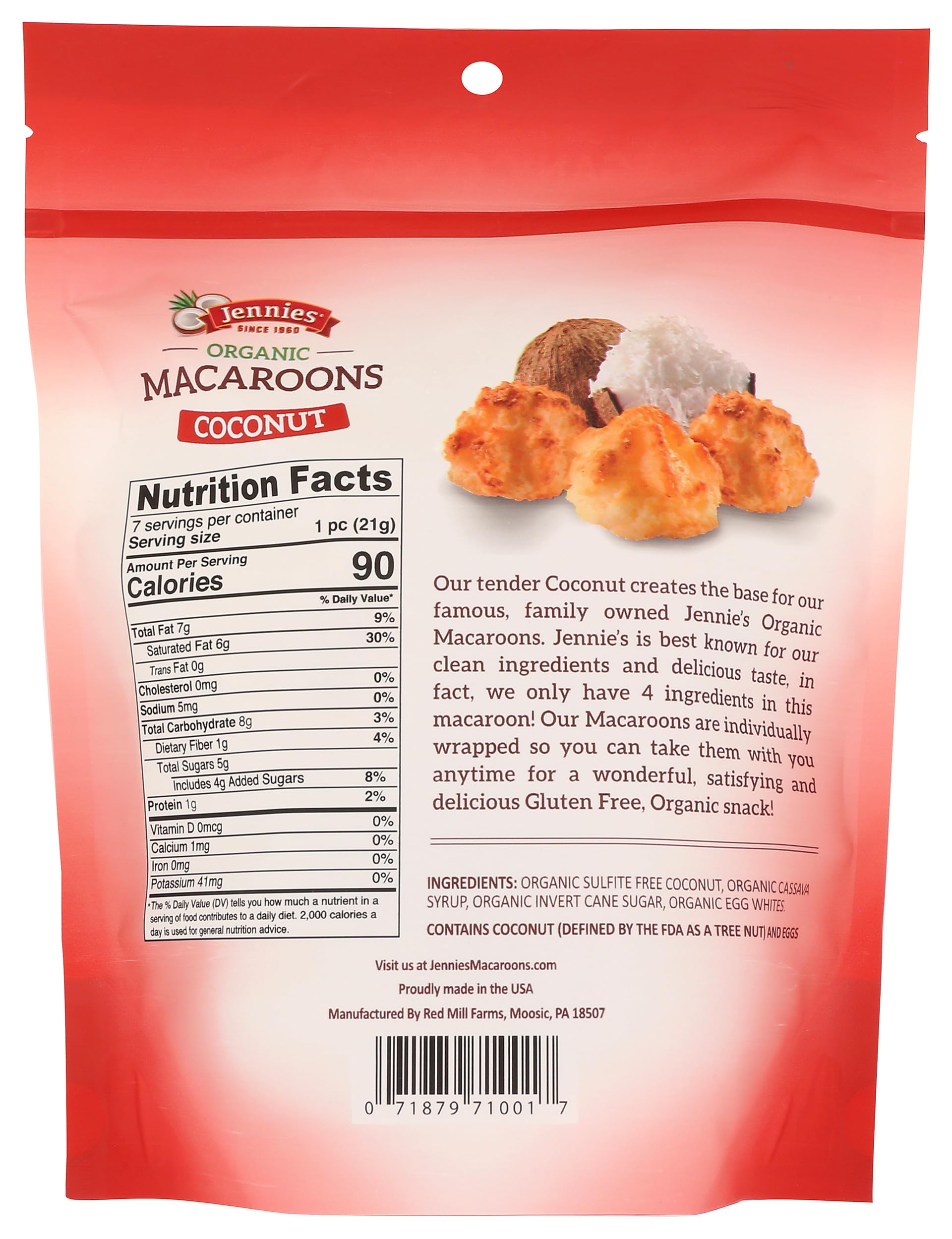 Jennies Organic Coconut Macaroons, 5.25oz | Dairy Free | Peanut Free | Gluten Free | Individually Wrapped