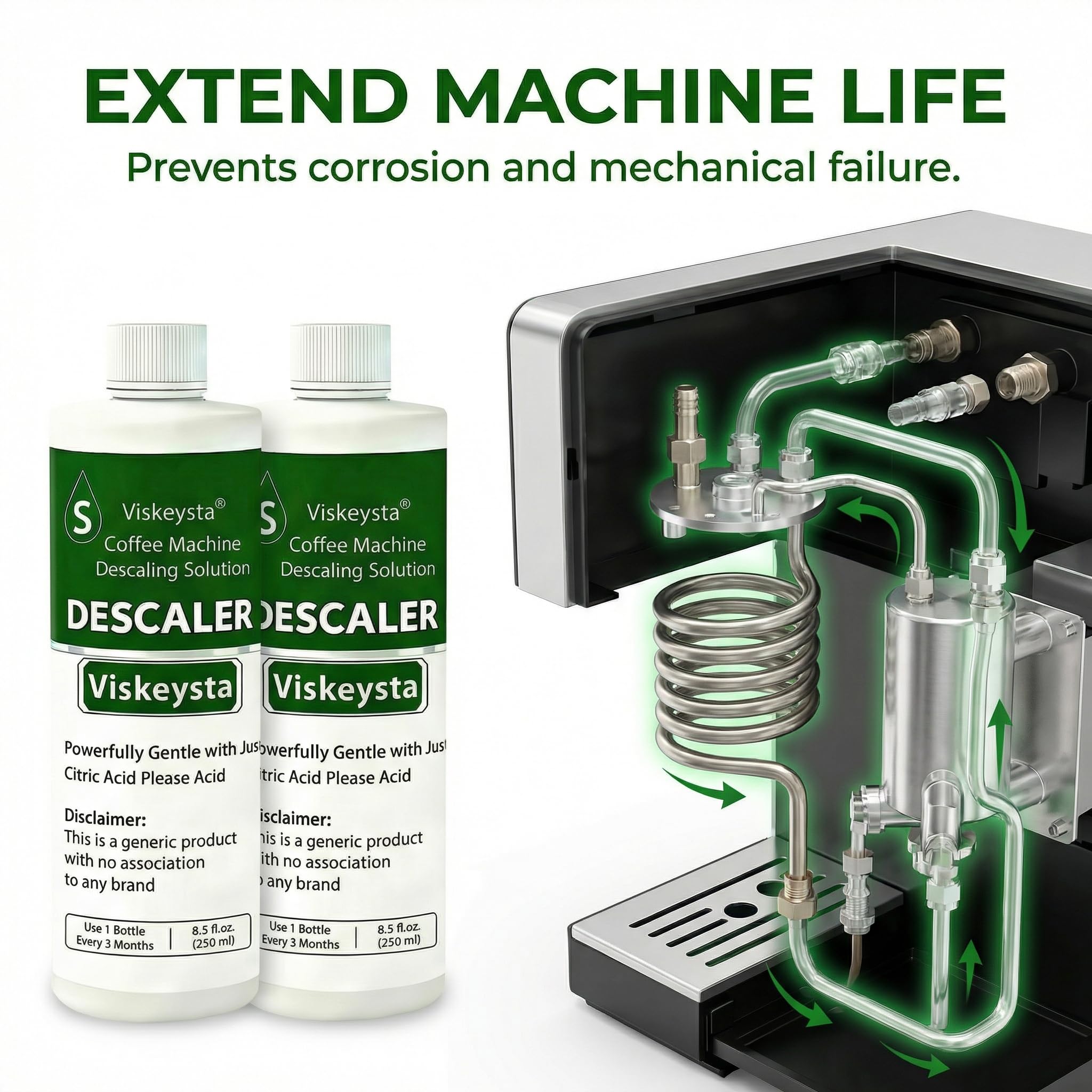 Viskeysta Descaling Solution for Mr. Coffee Machines, 2 Bottles (250ml/8.5 fl oz each)