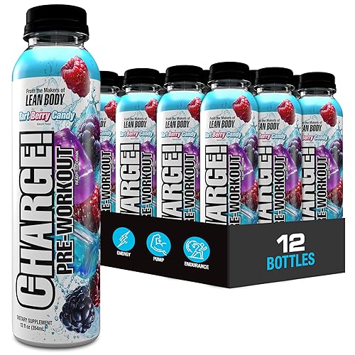LABRADA Charge Pre Workout Tart Berry Candy RTD Drink - Pump, Energy, Endurance Formula with 10g Glycerol, 6g L-Citrulline Malate, 4g Beta Alanine