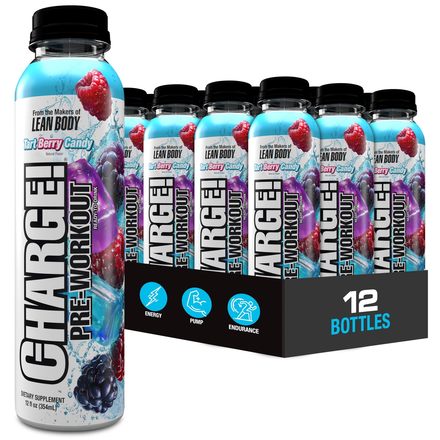 LABRADA Charge Pre Workout Tart Berry Candy RTD Drink - Pump, Energy, Endurance Formula with 10g Glycerol, 6g L-Citrulline Malate, 4g Beta Alanine