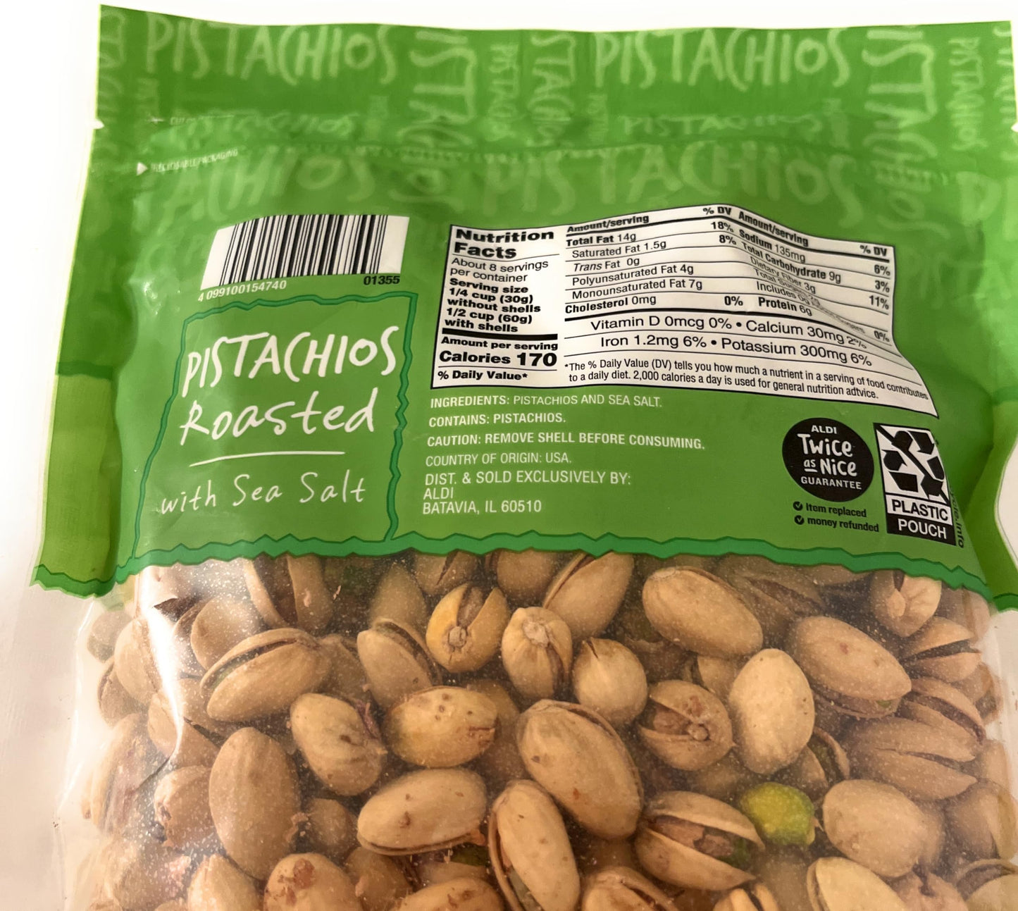Pistachios, Roasted with Sea Salt, Two Bags, Each 16 OZ (Total 32 Ounces), Shelled