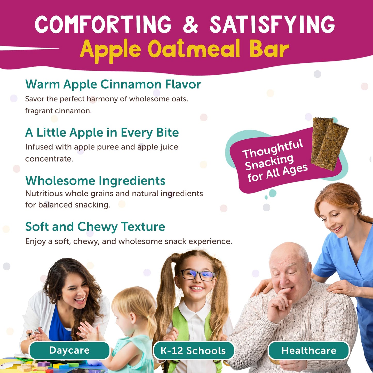 Appleways Apple Oatmeal Bars, 2.4 oz, 160 Count - Individually Wrapped, Whole Grain Soft Baked Oat Snack Bars, Healthy and Nut-Free Breakfast Bar