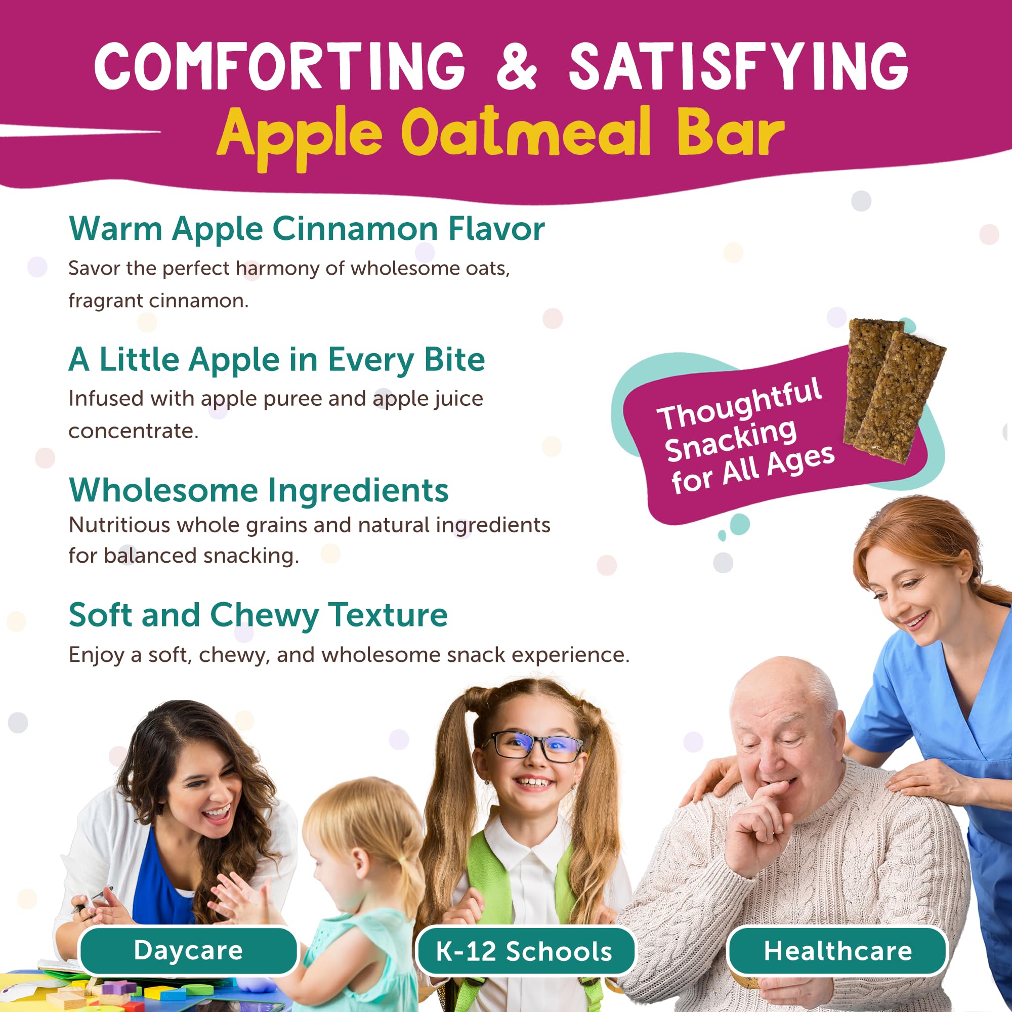 Appleways Apple Oatmeal Bars, 2.4 oz, 160 Count - Individually Wrapped, Whole Grain Soft Baked Oat Snack Bars, Healthy and Nut-Free Breakfast Bar
