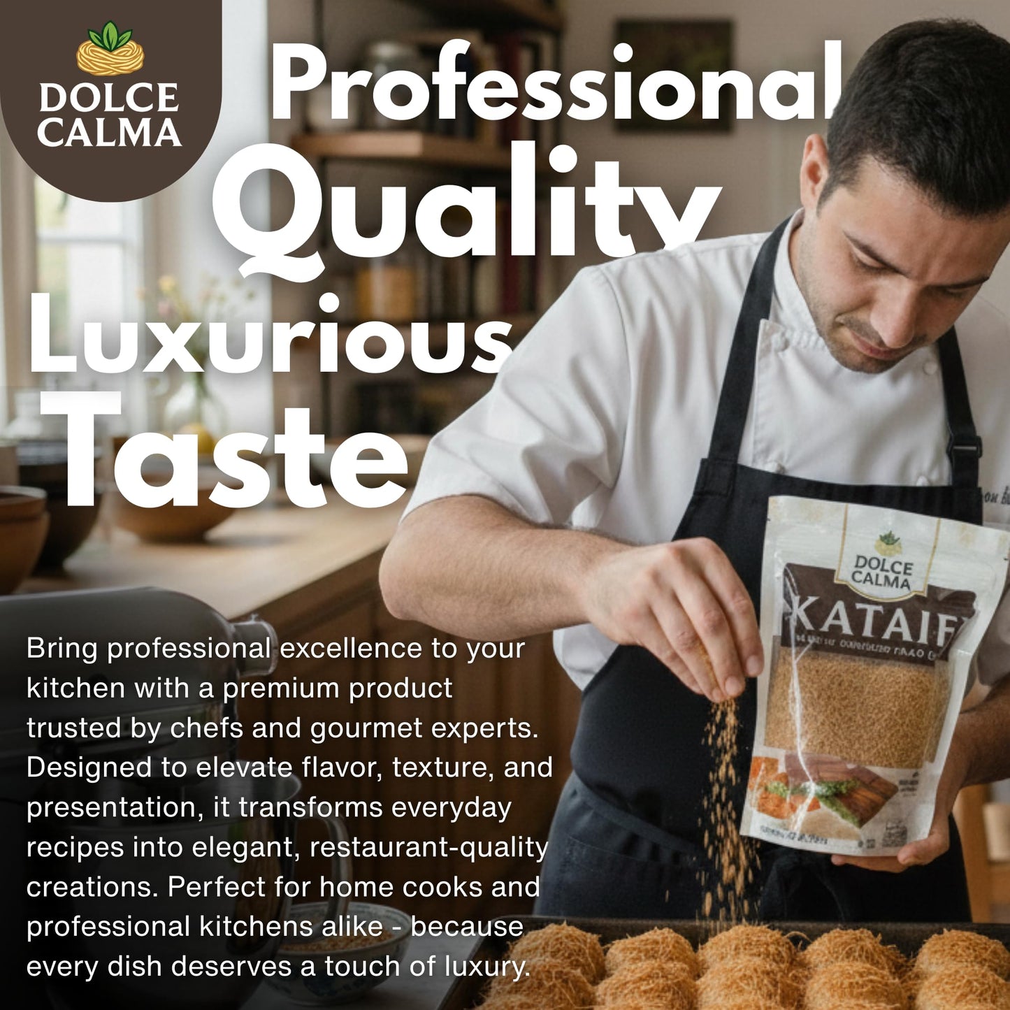 Dolce Calma Premium Roasted Kataifi Dough (10kg / 22lb) - Kadayif for Dubai Chocolate Bar, Kunafa & Baklava Desserts, Finely Shredded Fillo, Large