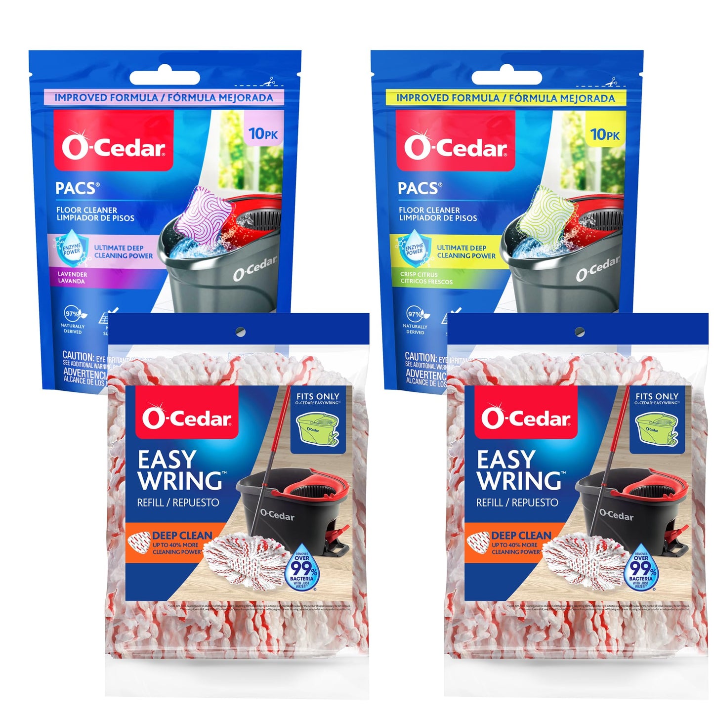 O-Cedar 2 Deep Clean Refills + 1 Citrus and 1 Lavender Pacs (Variety Pack)
