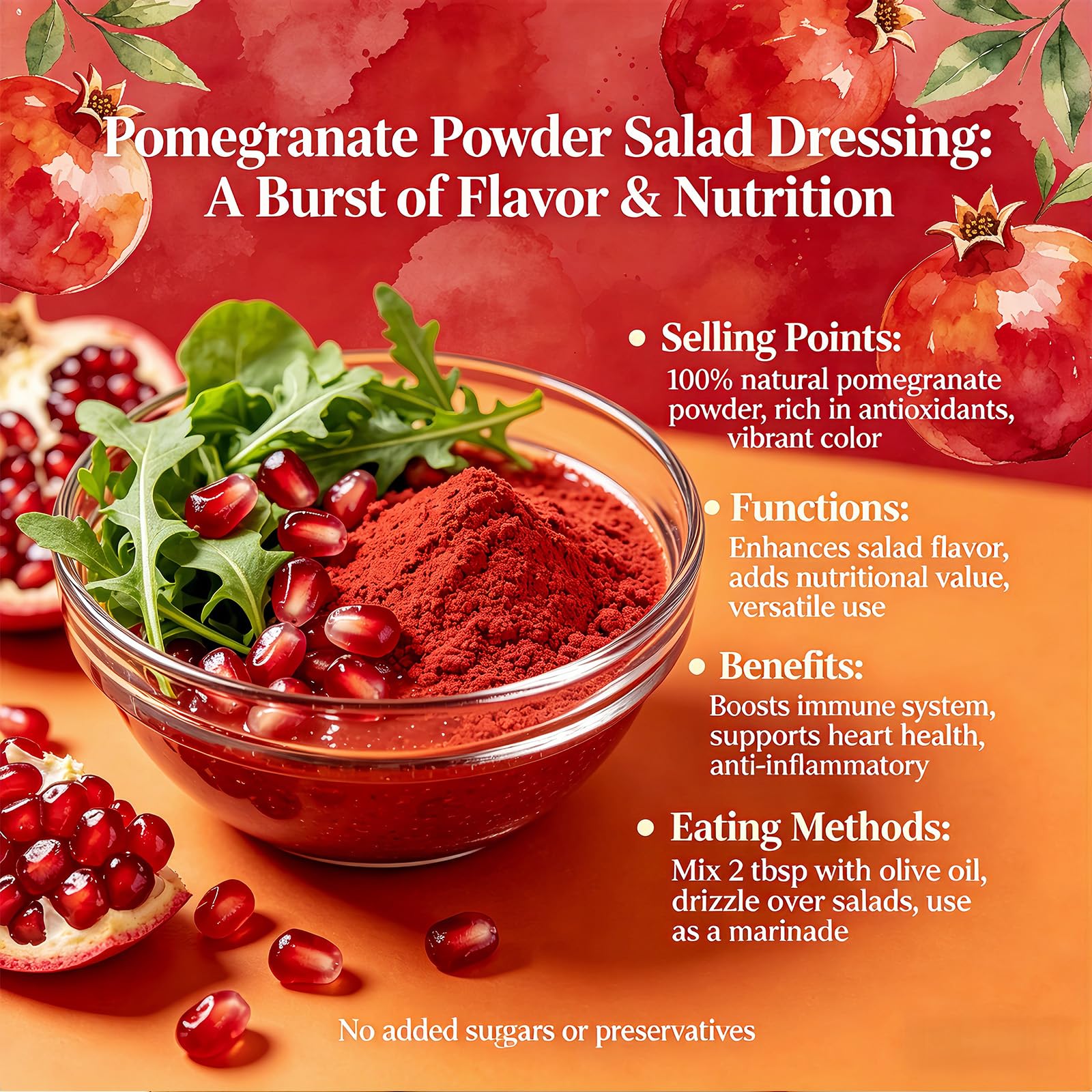 Pomegranate Powder 10oz, Fruit Powder with Intense Tangy Flavor - for Smoothies, Drinks & Baking - Resealable Canister, 280g
