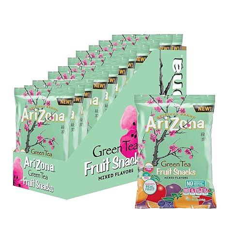AriZona Green Tea Fruit Snacks, Gluten Free Mixed Fruit Gummy Chews 5 Ounce Individual Single Serve Bags, Green Tea,(Pack of 12)