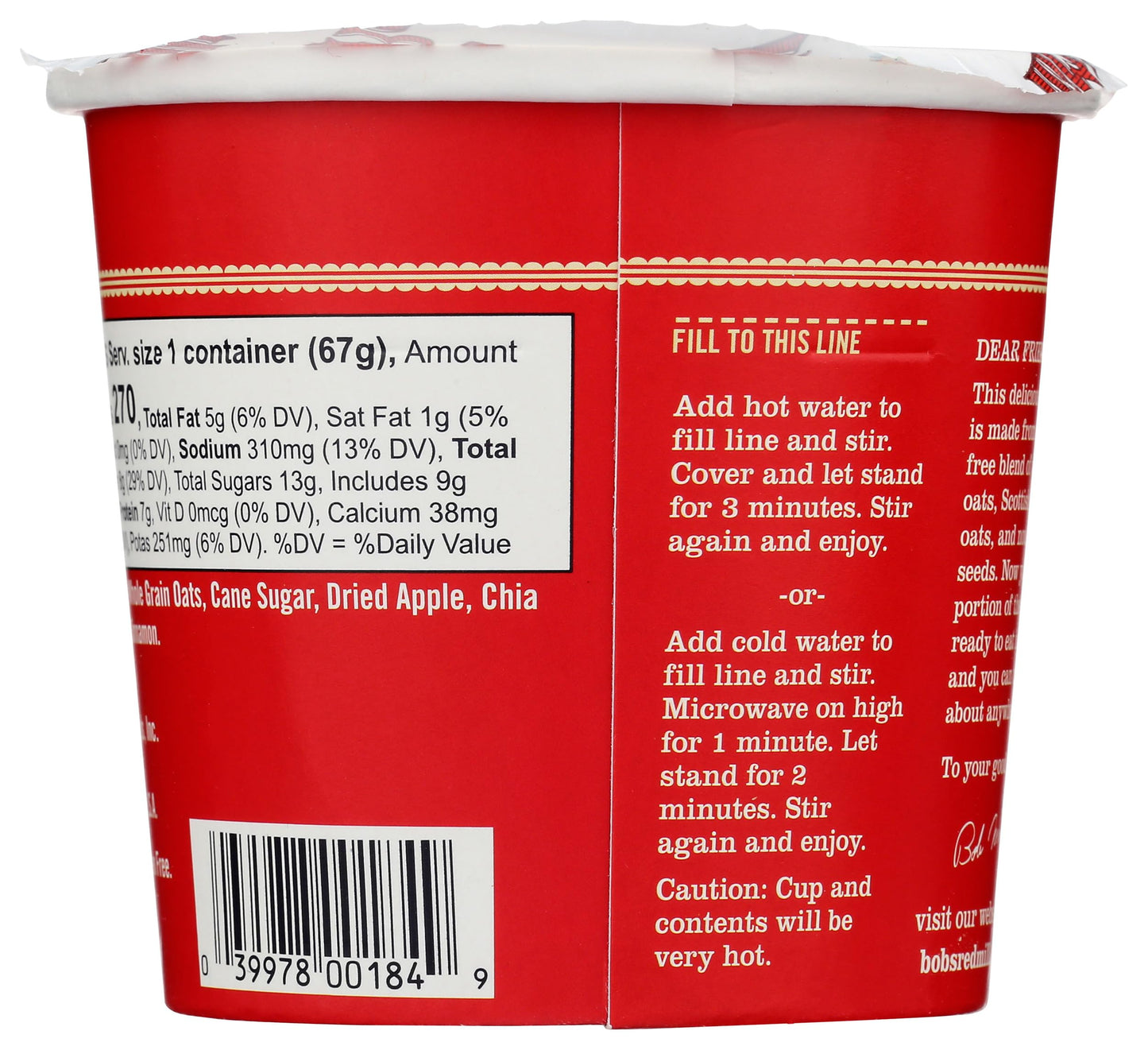 Bob's Red Mill Gluten Free Oatmeal Cup, Apple & Cinnamon (Single)