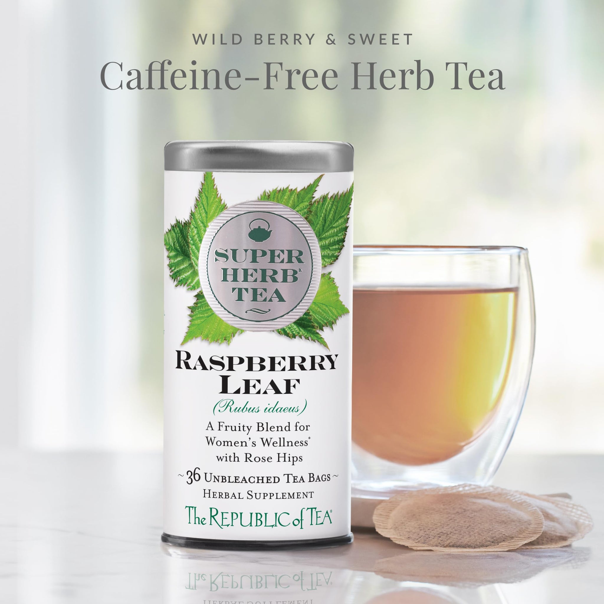 The Republic of Tea - Raspberry Leaf SuperHerb Tea Tin, 36 Herbal Tea Bags, Naturally Caffeine-Free