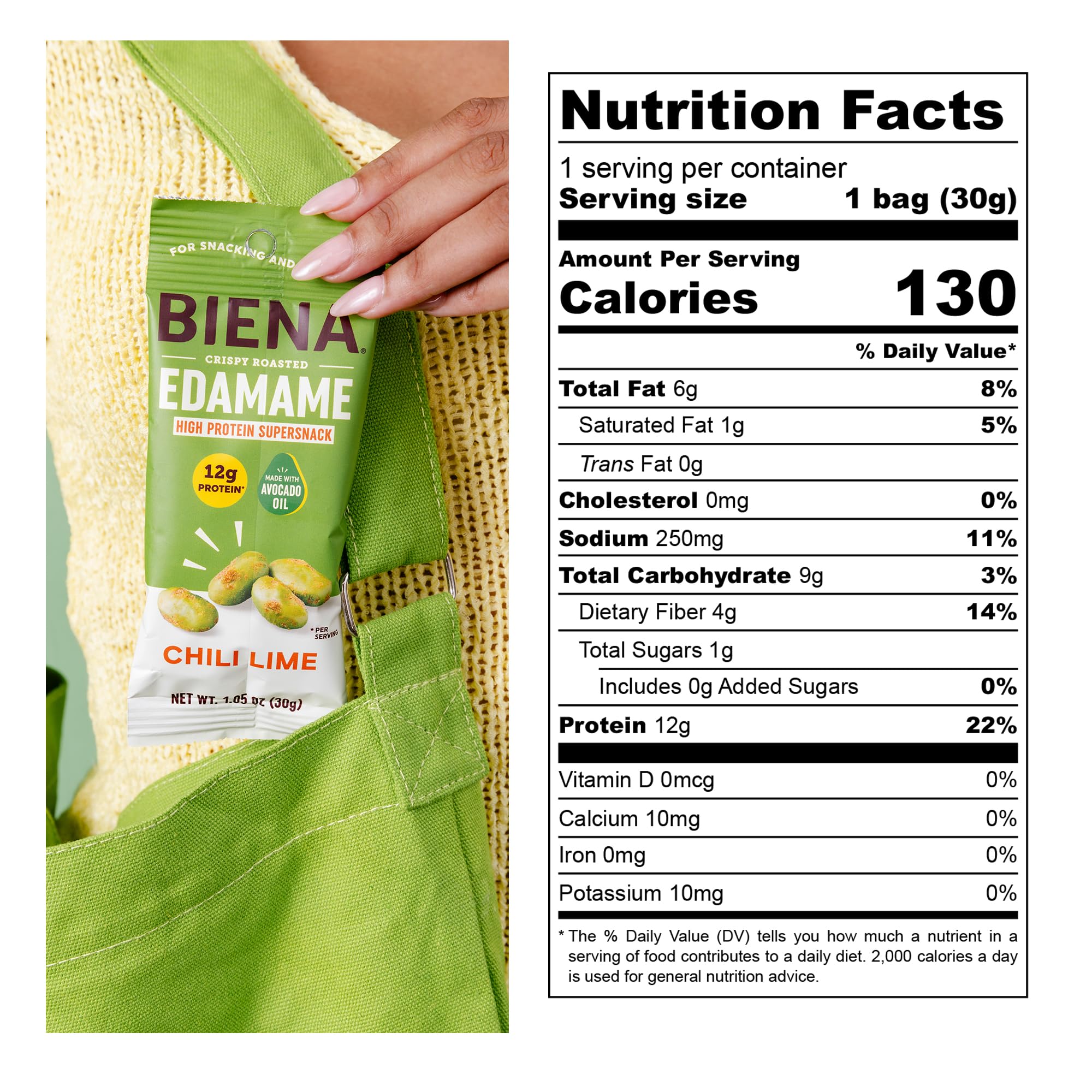 Biena Edamame Beans Snack High Protein Snacks - Healthy Office Snacks For Adults and Kids, 13g of Protein, 130 Low Calorie, Crunchy Edamame, Vegan